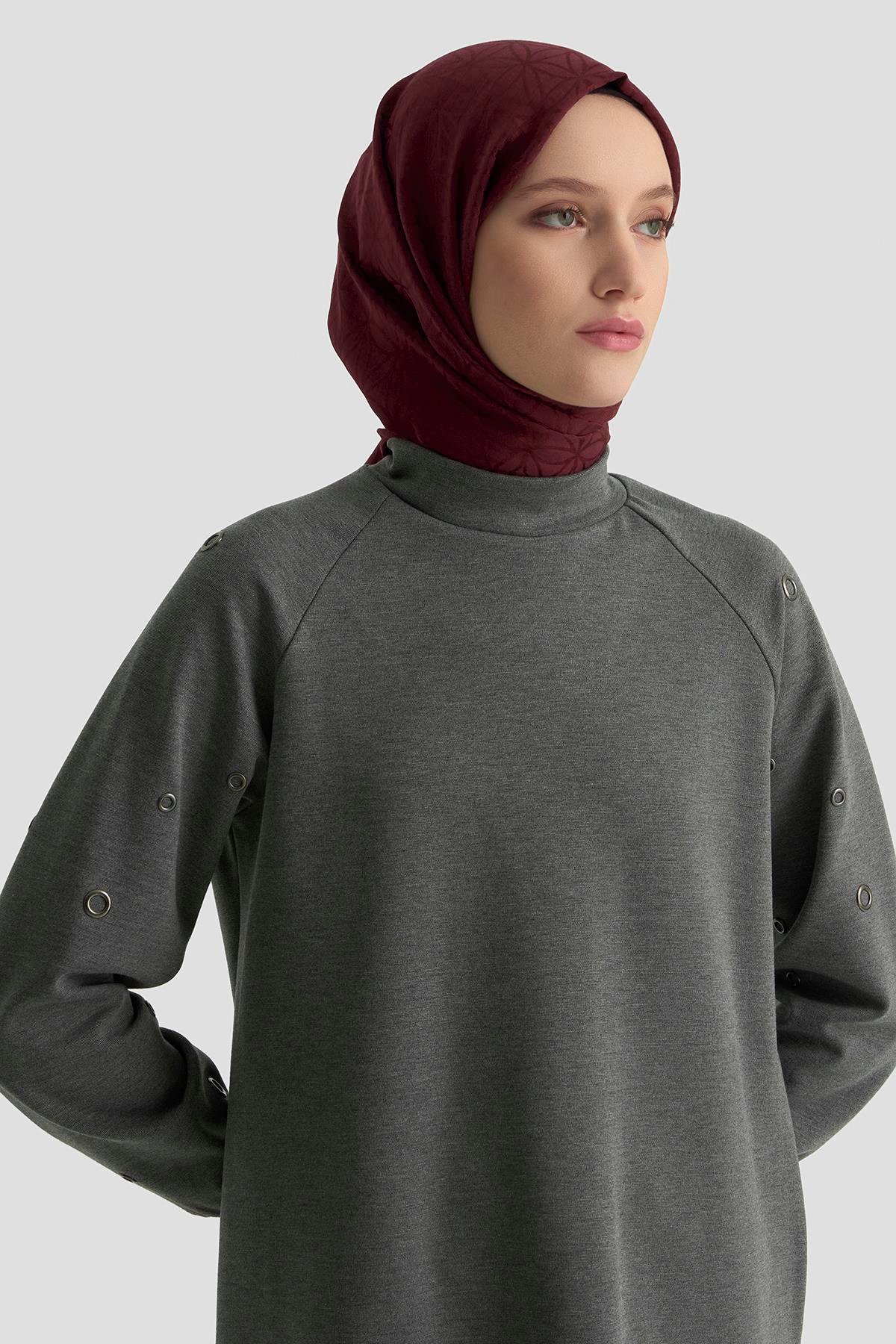 ARMİNE TREND Kolları Kuşgözü Detaylı Tunik Gri 25KT431