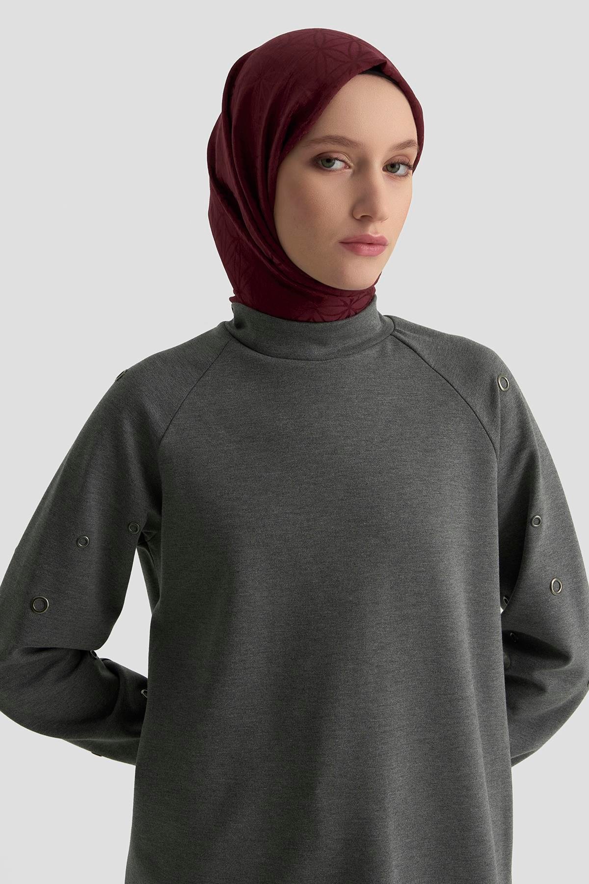 ARMİNE TREND Kolları Kuşgözü Detaylı Tunik Gri 25KT431