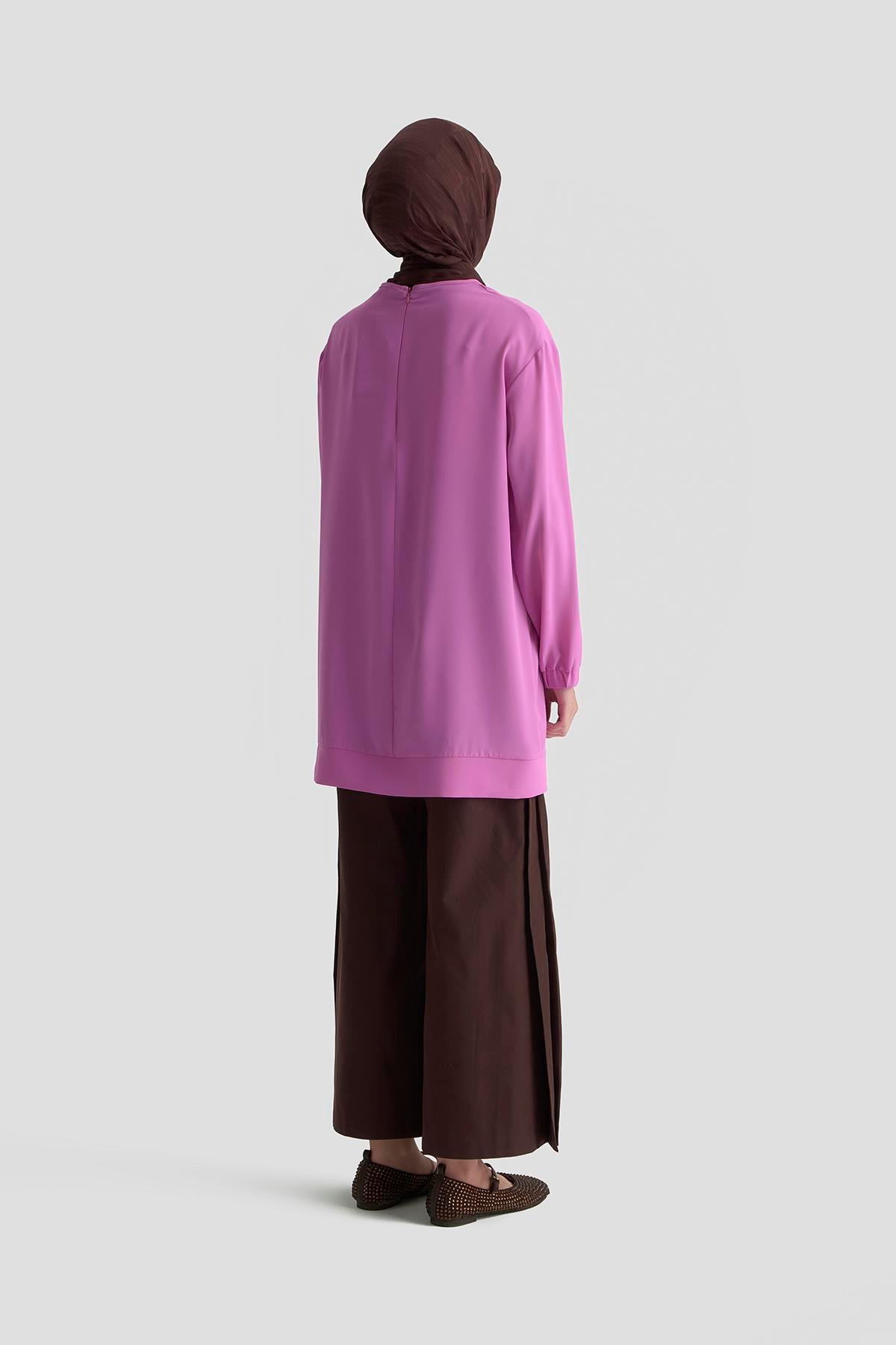 ARMİNE TREND Kolları Lastikli Aksesuar Detaylı Bisiklet Yaka Tunik 25YT415 Pembe
