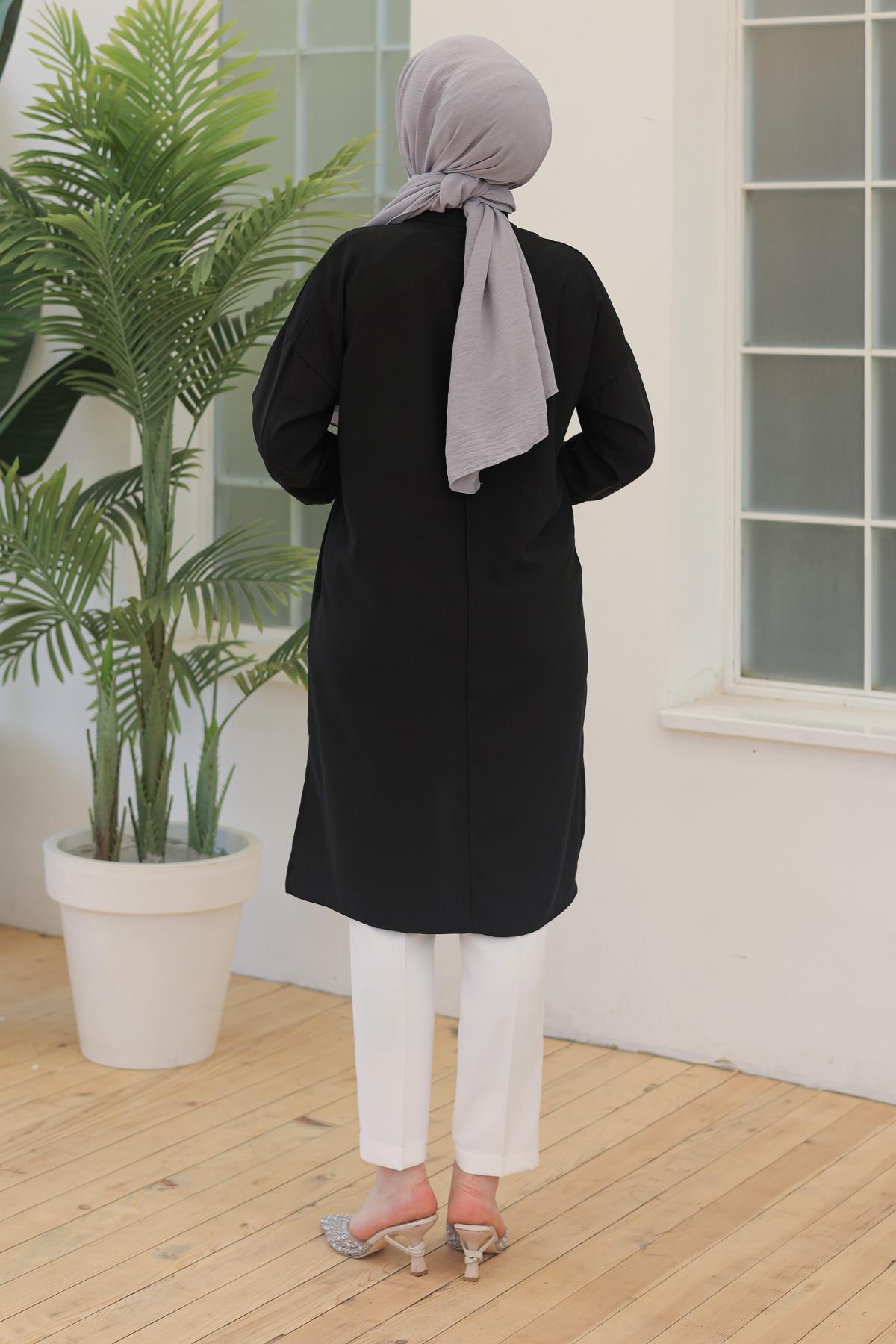 ARMİNE TREND Kolları Ribanalı Arkadan Uzatmalı Basic Tunik Siyah 24YT480
