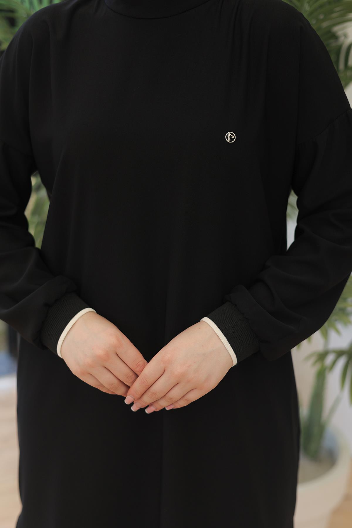 ARMİNE TREND Kolları Ribanalı Arkadan Uzatmalı Basic Tunik Siyah 24YT480