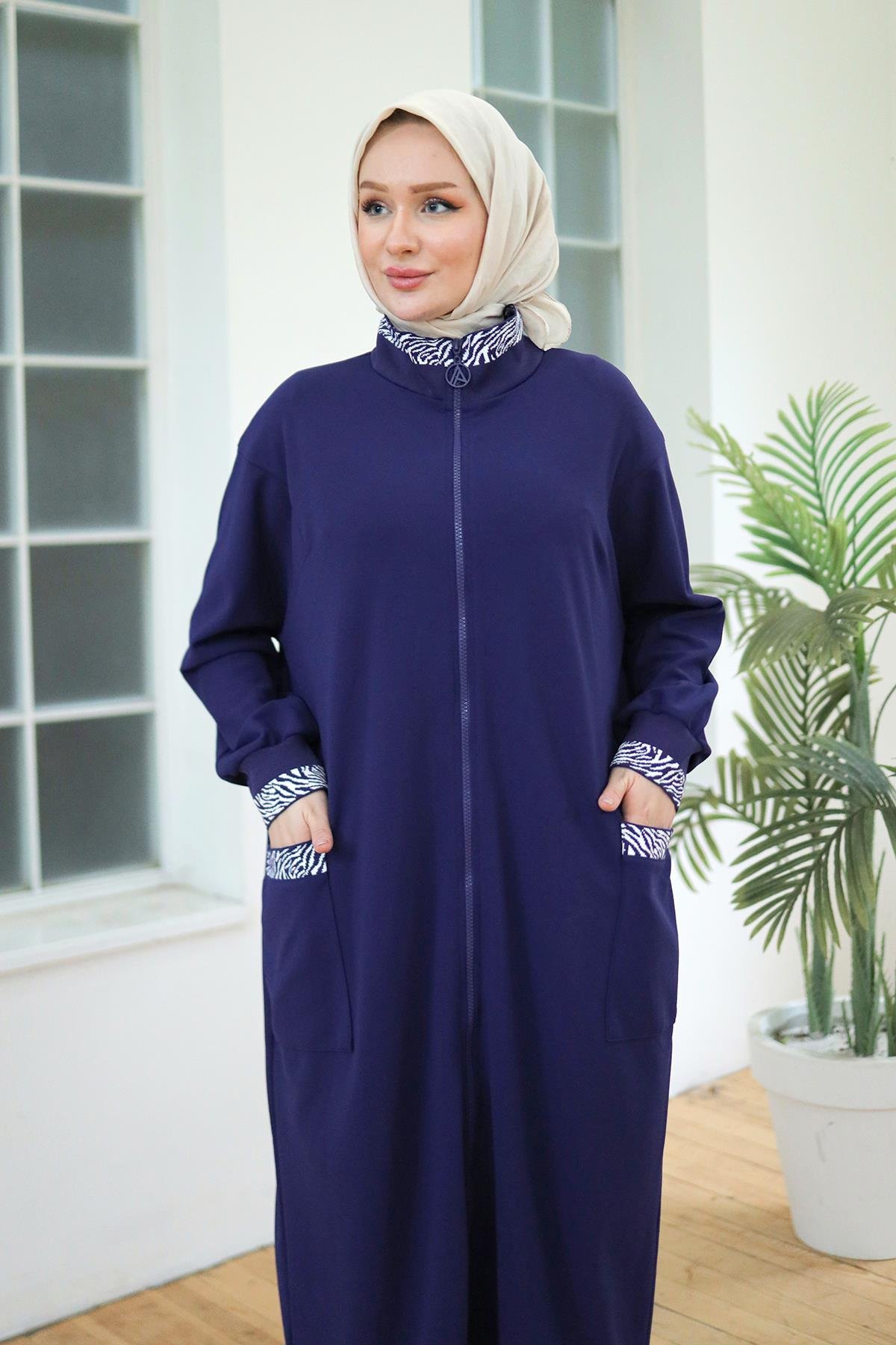 ARMİNE TREND Kolları Ribanalı Boydan Fermuarlı Giy Çık Morcivert 24KT528