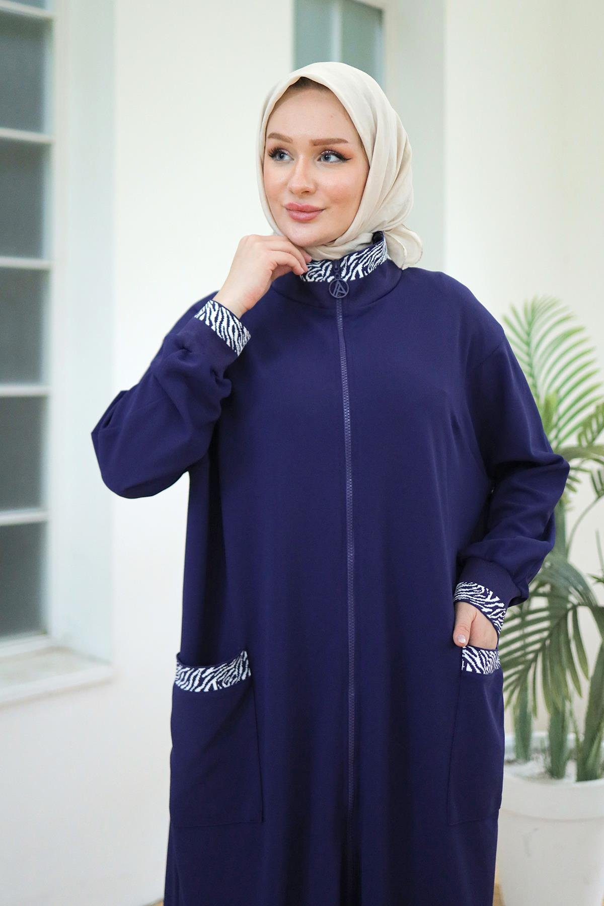 ARMİNE TREND Kolları Ribanalı Boydan Fermuarlı Giy Çık Morcivert 24KT528