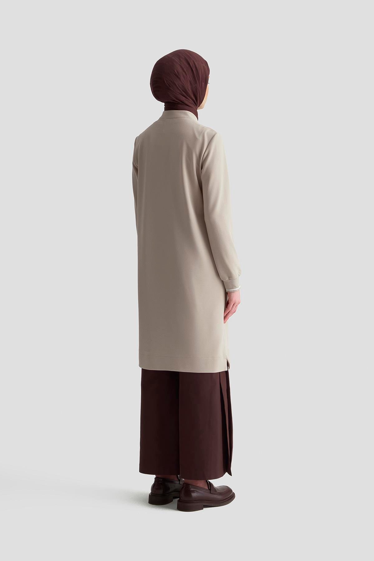 ARMİNE TREND Kolları Ribanalı Yarım Fermuarlı Tunik Bej 25KT443