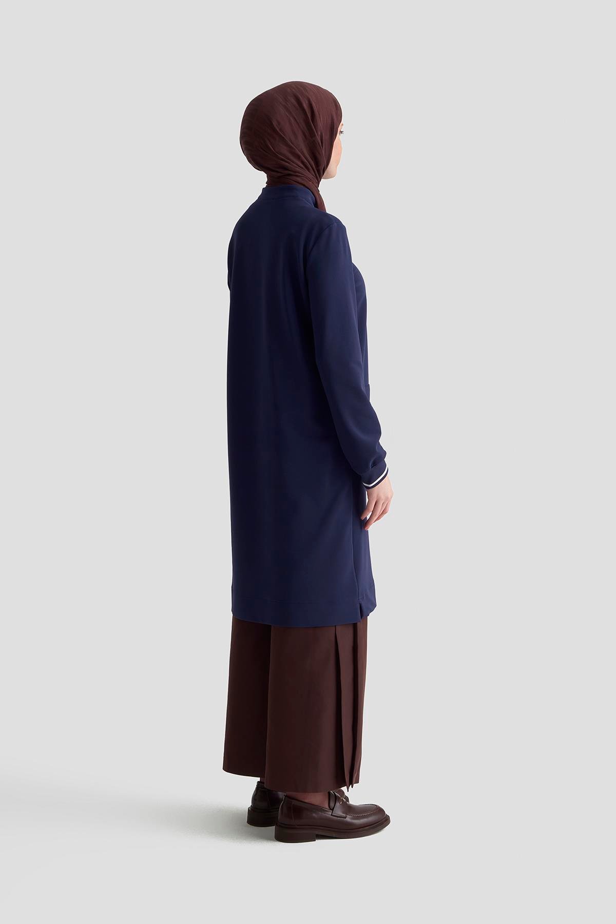 ARMİNE TREND Kolları Ribanalı Yarım Fermuarlı Tunik Lacivert 25KT443
