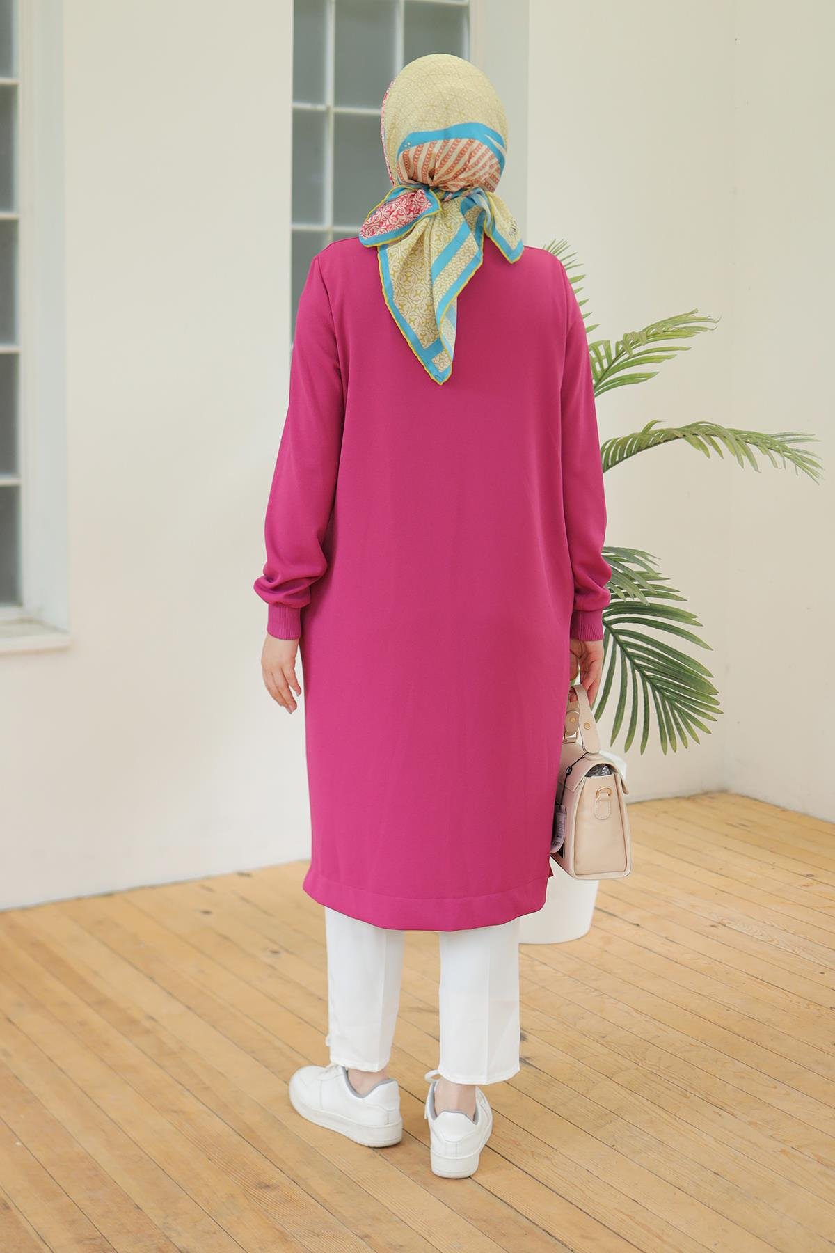 ARMİNE TREND Kolları Ribanalı Yarım Fermuarlı Tunik Pembe 24KT436