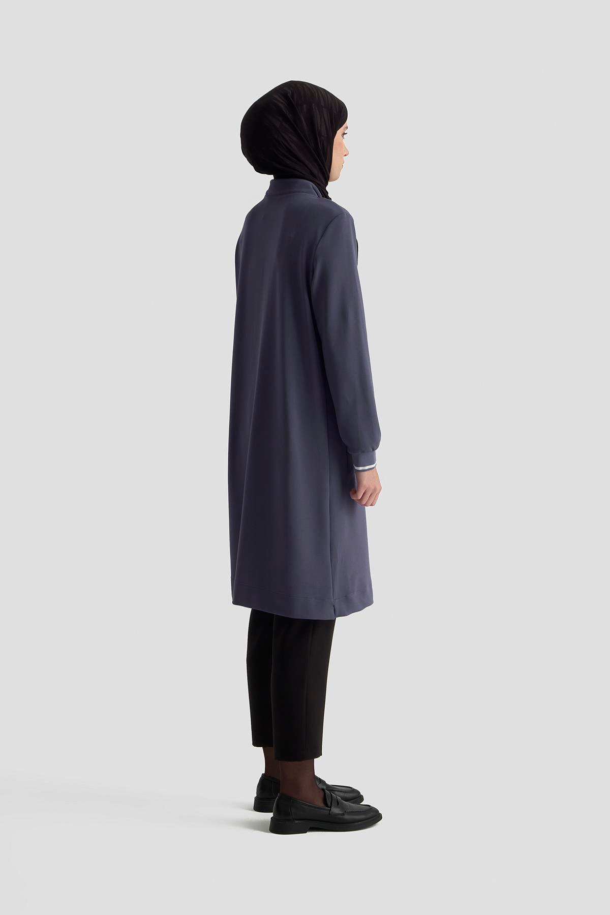 ARMİNE TREND Kolları Ribanalı Yarım Fermuarlı Tunik İndigo 25KT443