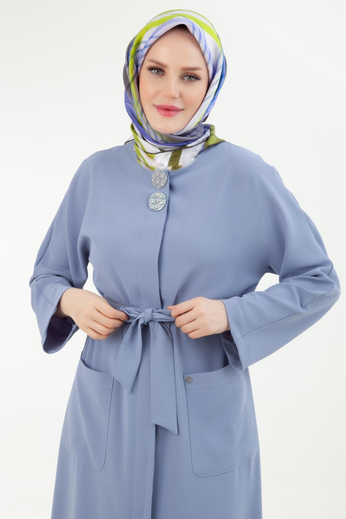 ARMİNE TREND Krem Kumaş Gizli Düğmeli Yanlardan Cepli Giy Çık Mavi 24YT543