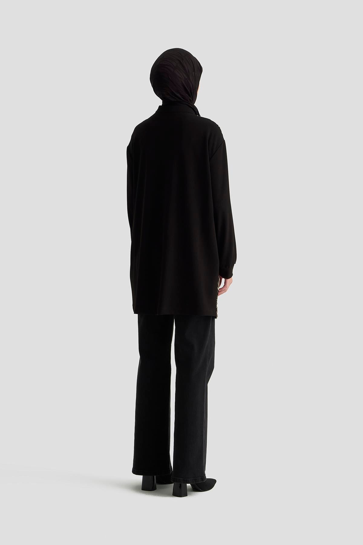 ARMİNE TREND Leopar Desenli Cepli Fermuarlı Tunik Siyah 25KT429