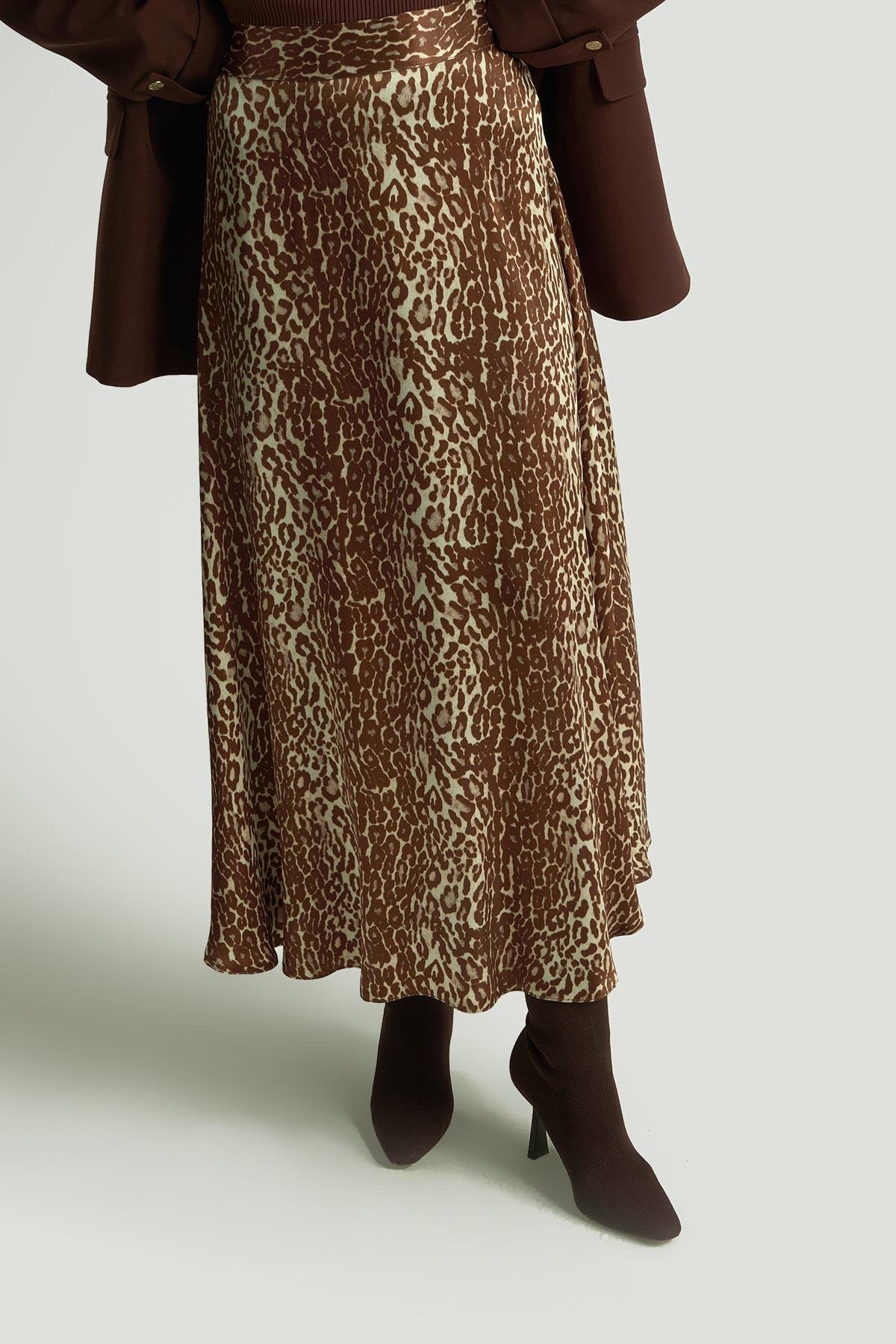 ARMİNE TREND Leopar Desenli Etek-Kahverengi 24KT103