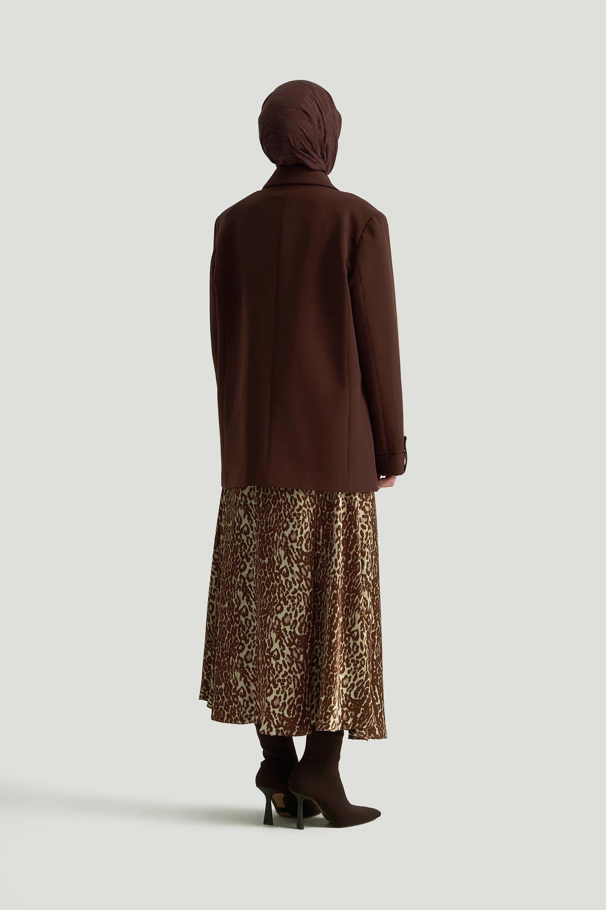 ARMİNE TREND Leopar Desenli Etek-Kahverengi 24KT103