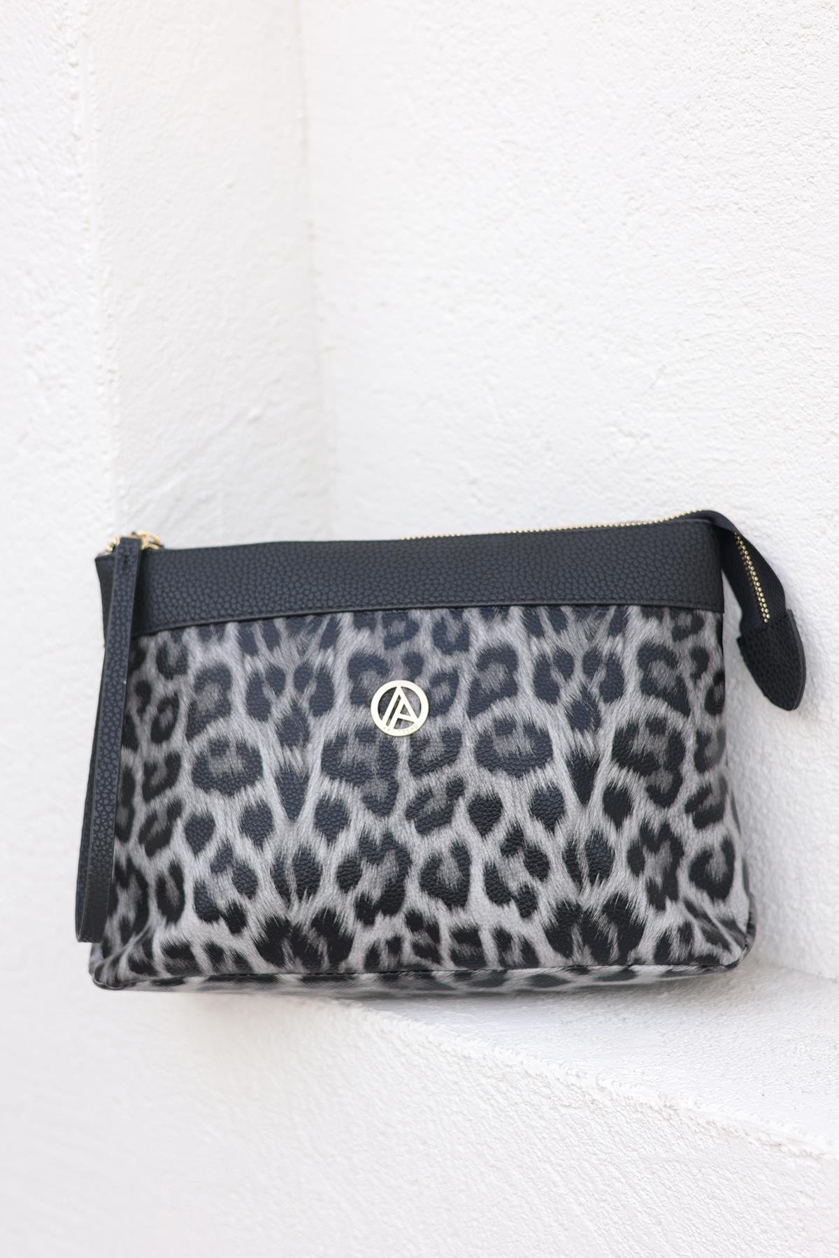 ARMİNE TREND Leoper Desenli Fermuarlı El Çantası-Siyah ARM125