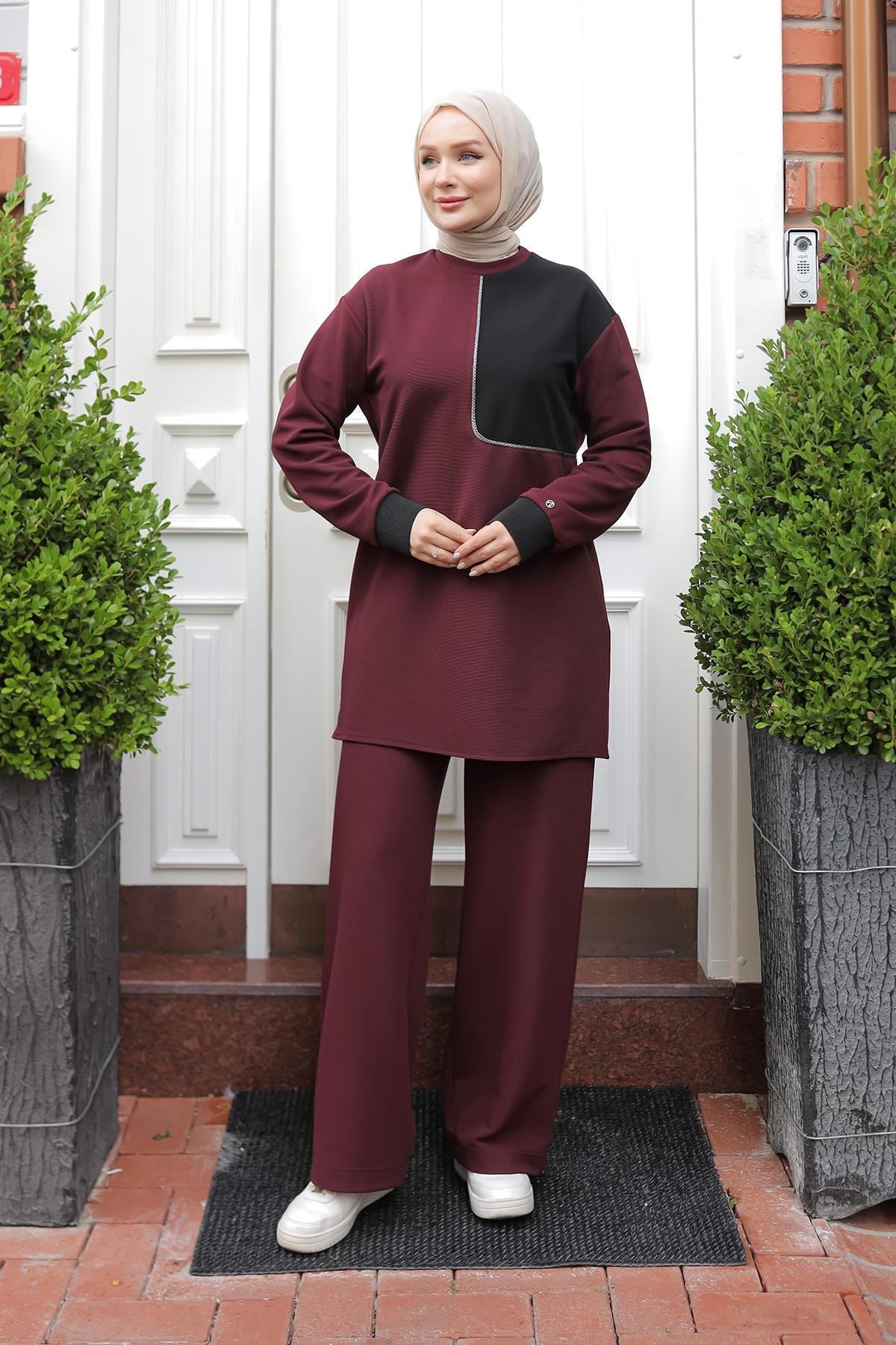 ARMİNE TREND Pantolonlu İkili Takım-Bordo 24KT680