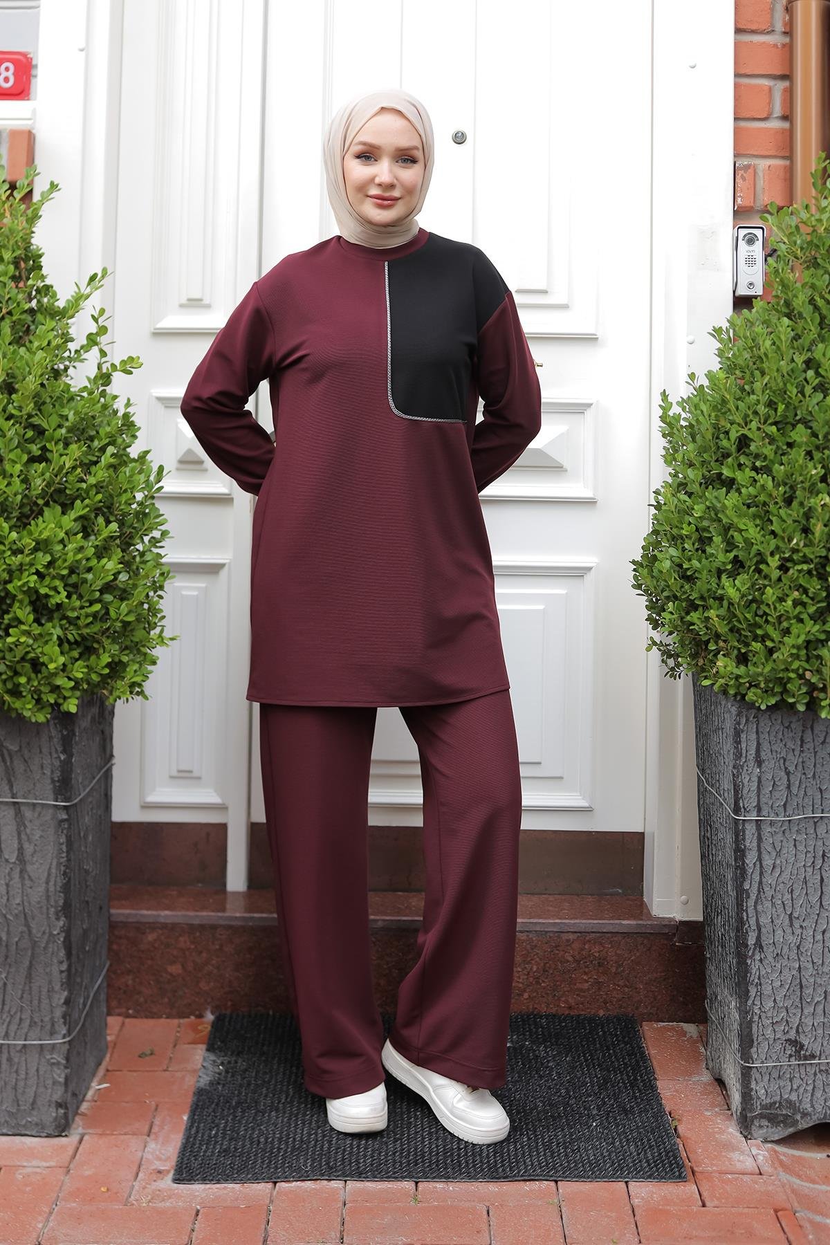 ARMİNE TREND Pantolonlu İkili Takım-Bordo 24KT680