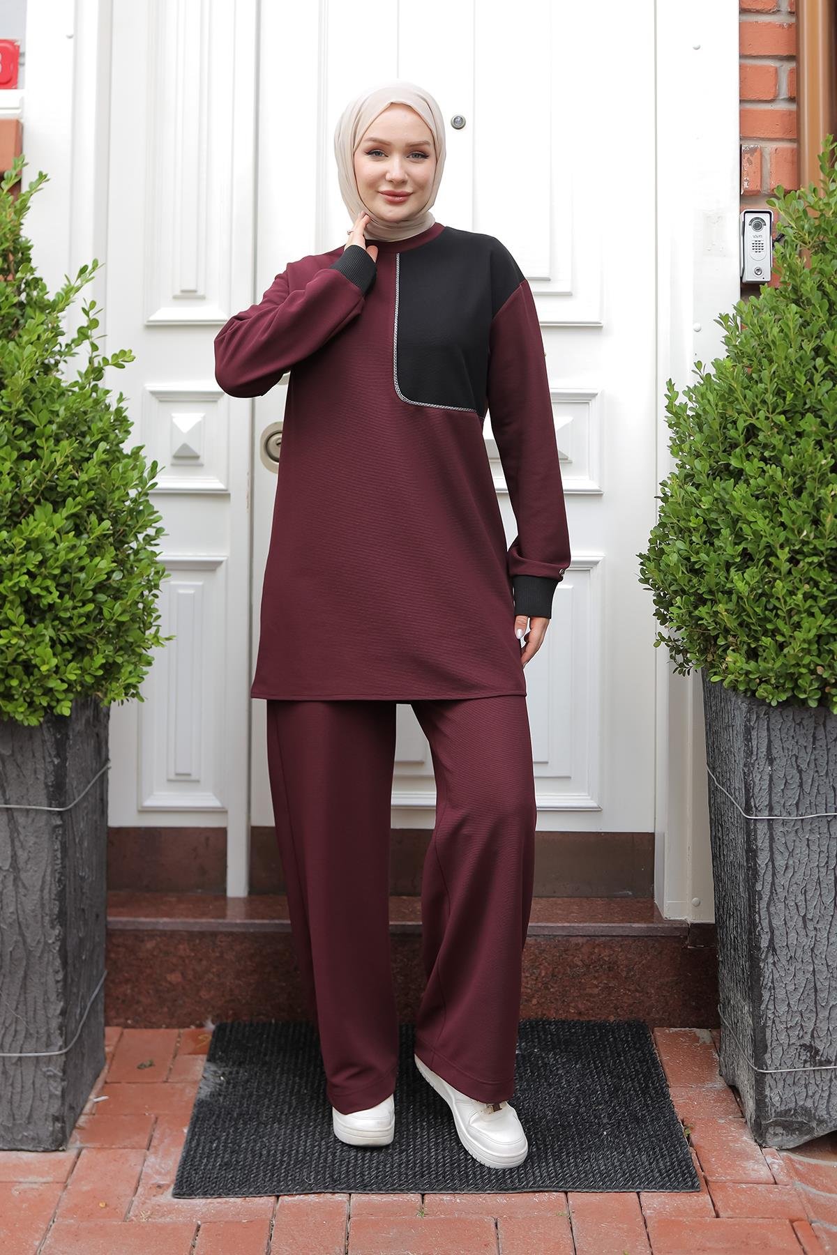 ARMİNE TREND Pantolonlu İkili Takım-Bordo 24KT680