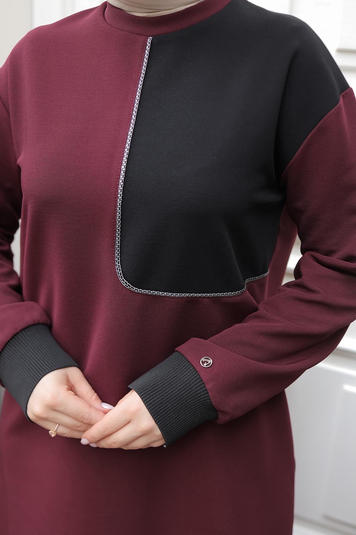 ARMİNE TREND Pantolonlu İkili Takım-Bordo 24KT680