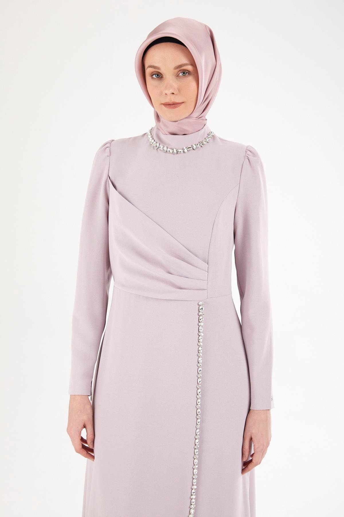 ARMİNE TREND Taş Desenli Elbise-Lila 25YT912