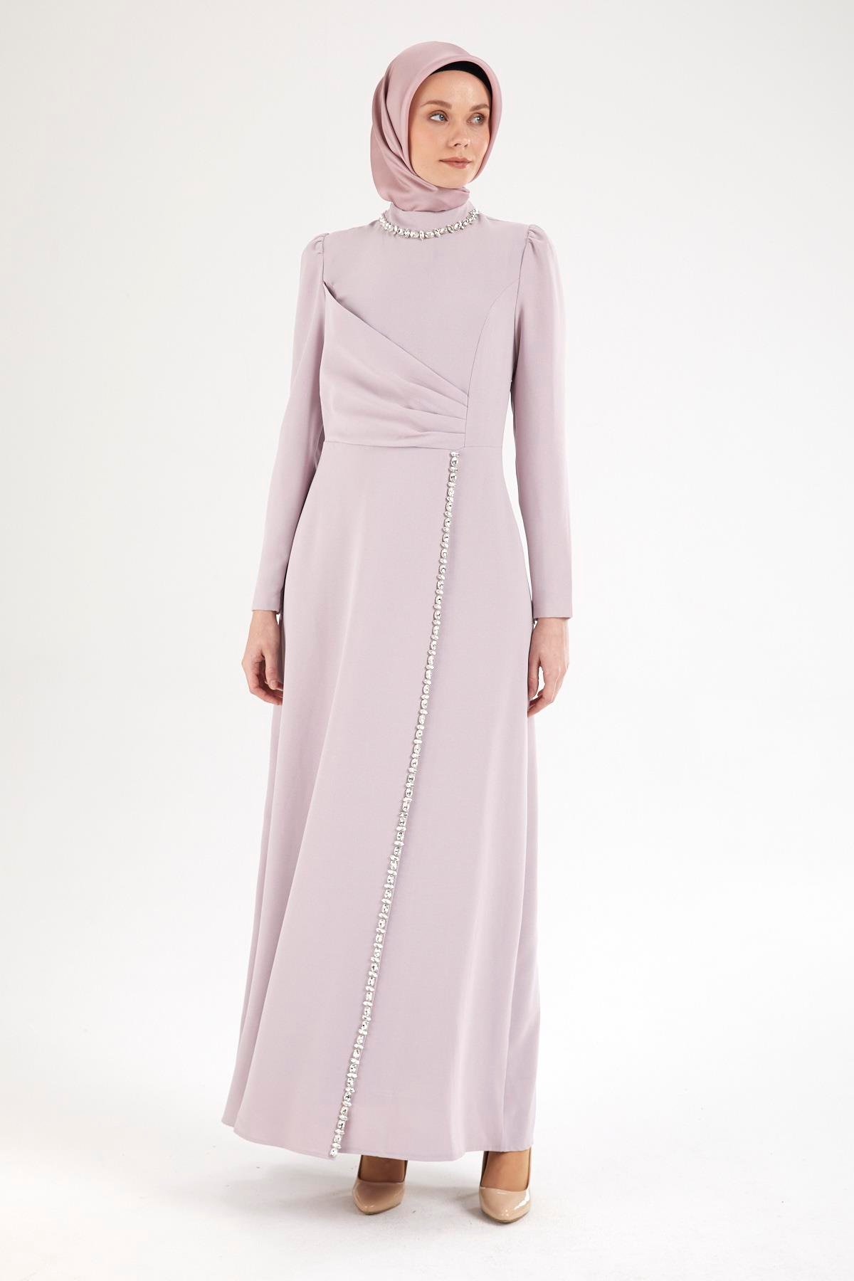 ARMİNE TREND Taş Desenli Elbise-Lila 25YT912