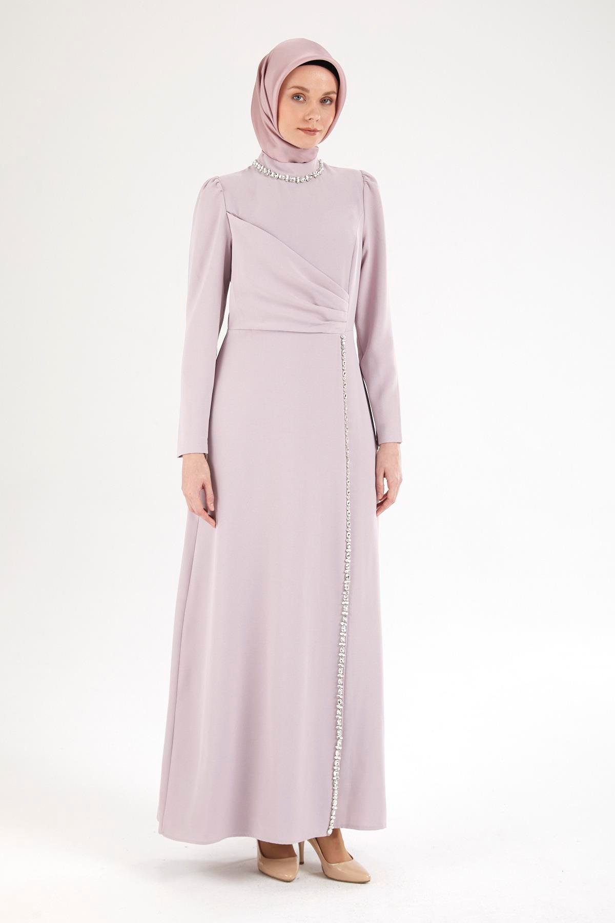 ARMİNE TREND Taş Desenli Elbise-Lila 25YT912