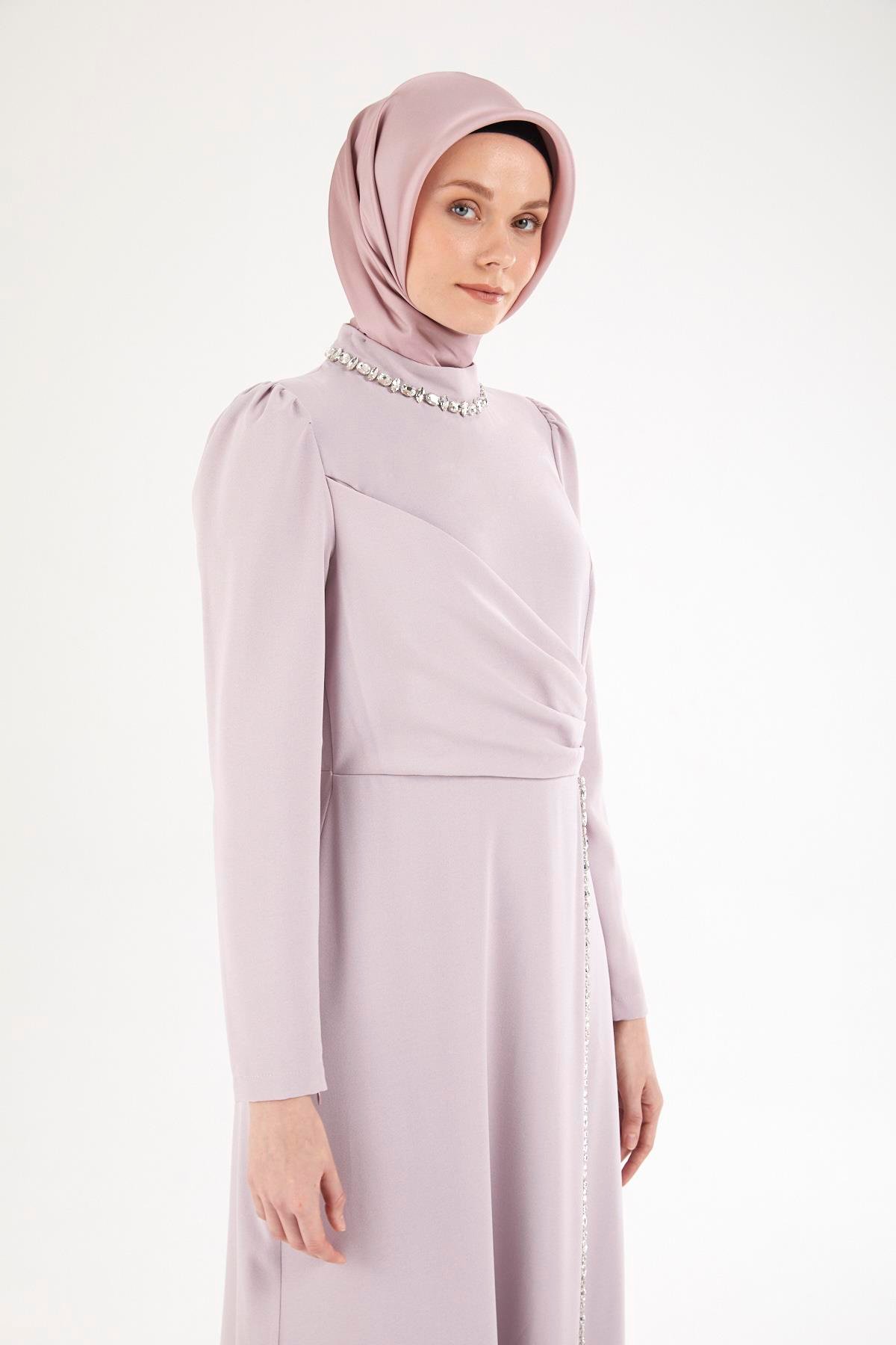 ARMİNE TREND Taş Desenli Elbise-Lila 25YT912