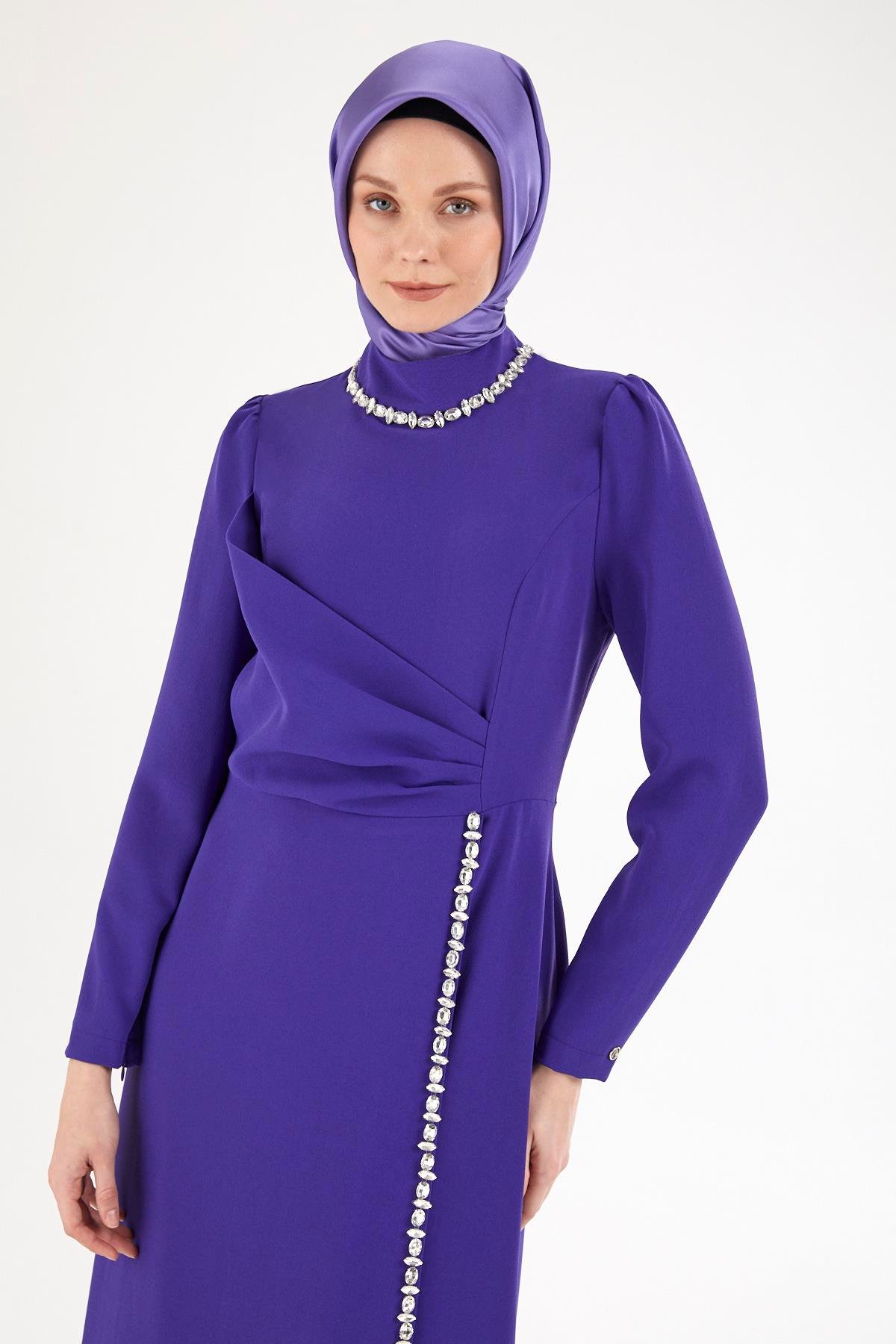 ARMİNE TREND Taş Desenli Elbise-Morcivert 25YT912