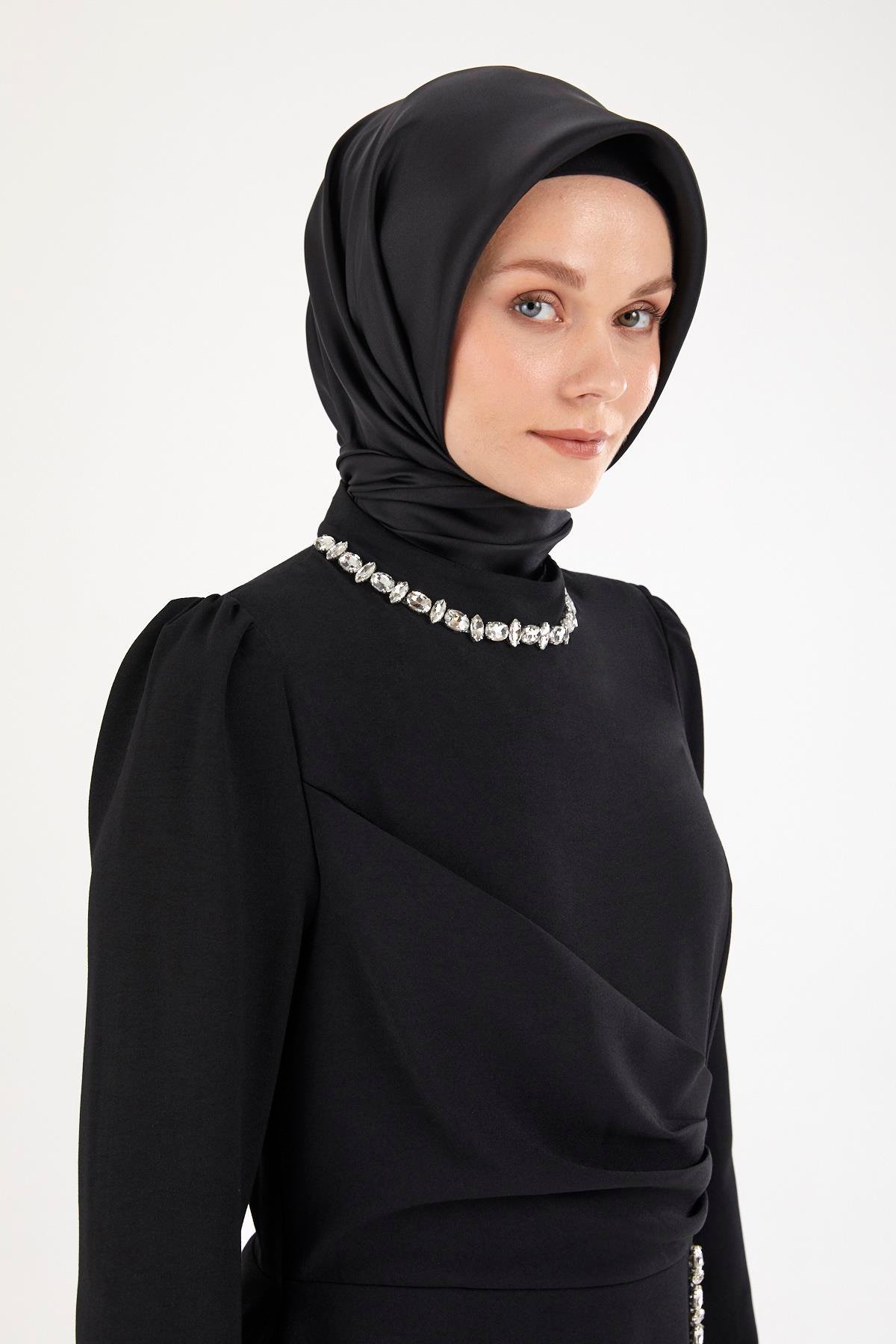 ARMİNE TREND Taş Desenli Elbise-Siyah 25YT912