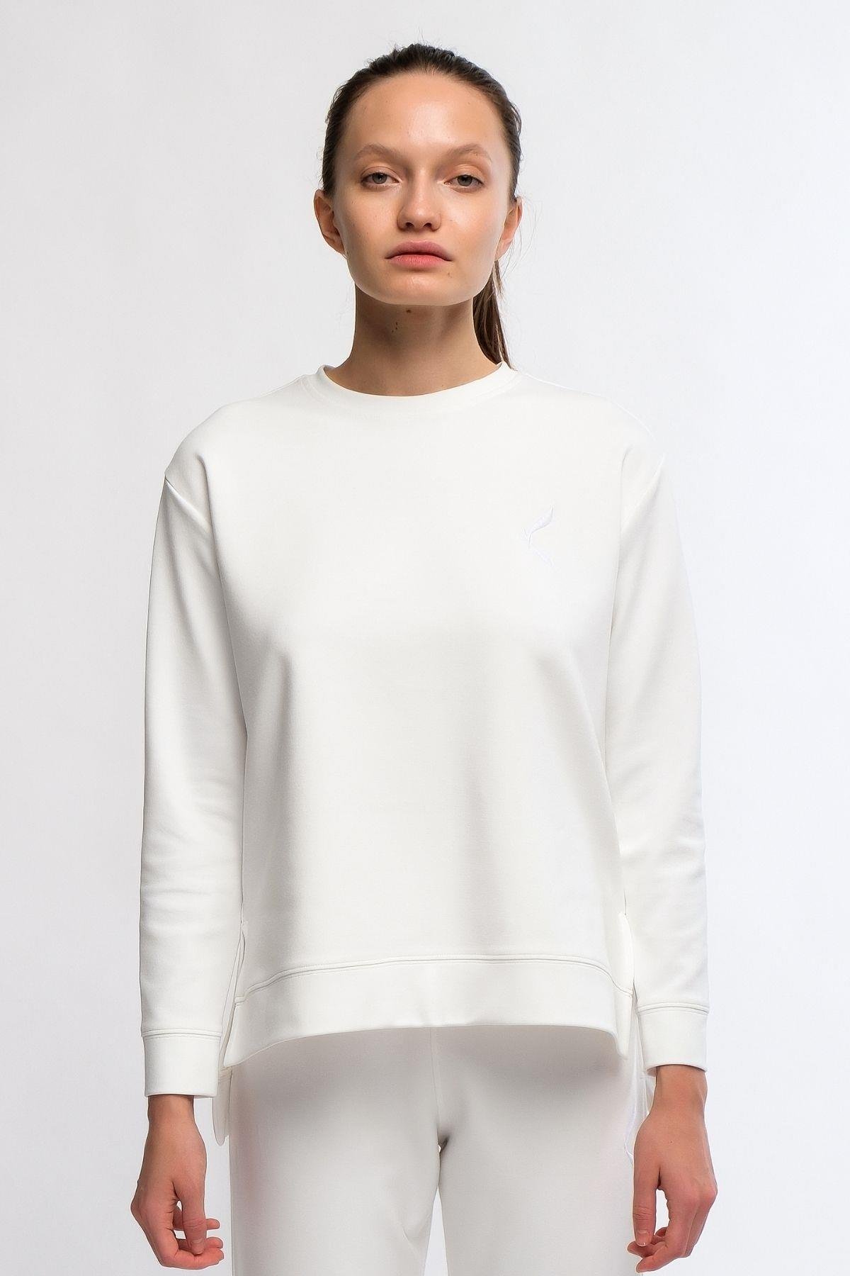 Ekru Kadın Yırtmaç Detaylı Sweatshirt - Frey