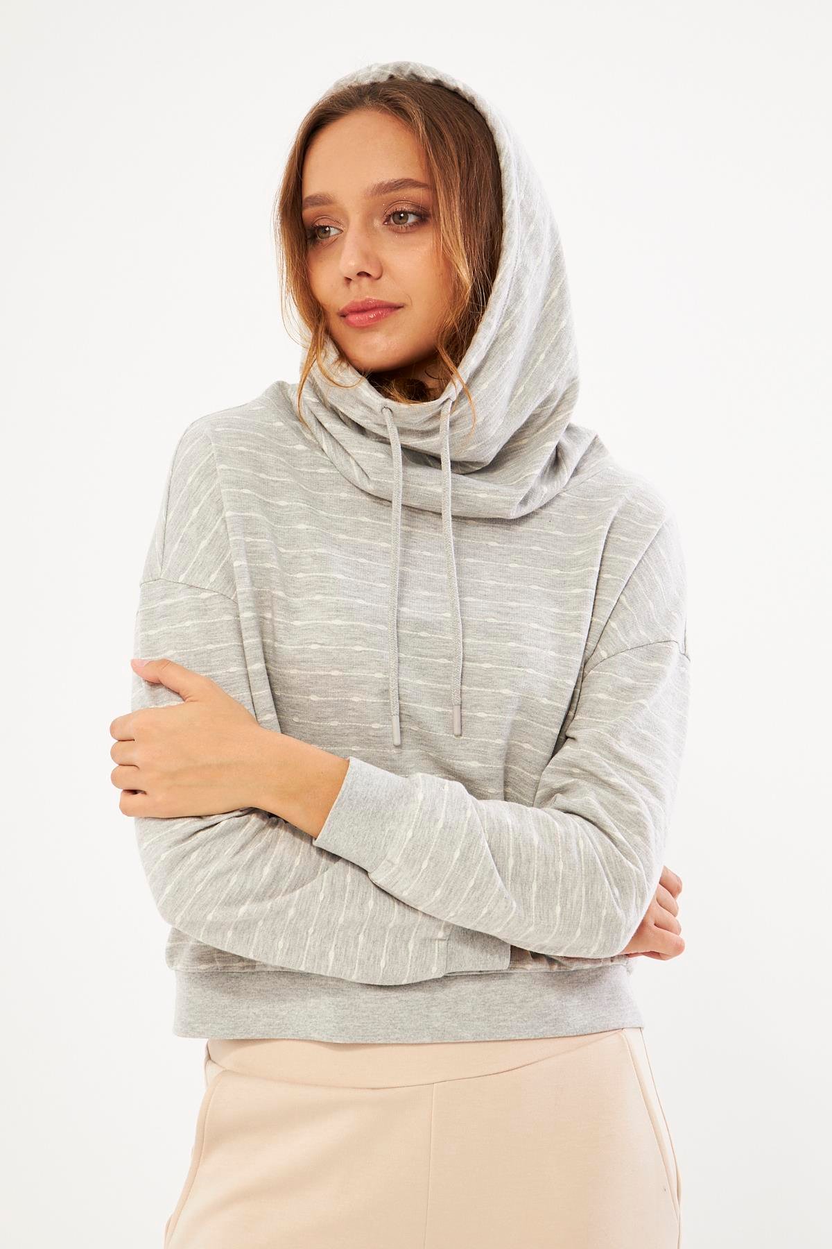 Gri Kadın Boyun Yakalı Sweatshirt - Peroni