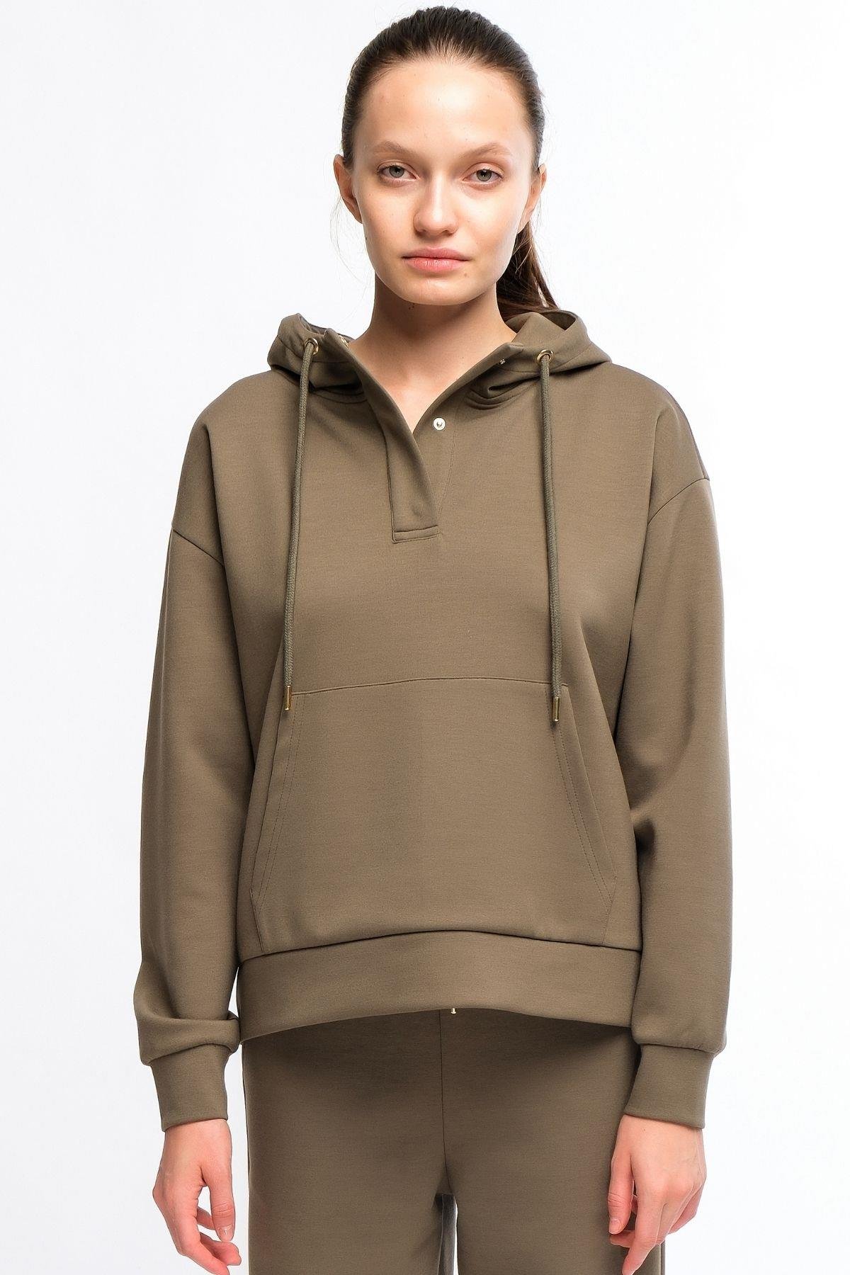 Haki Kadın Kapüşonlu Sweatshirt - Holy