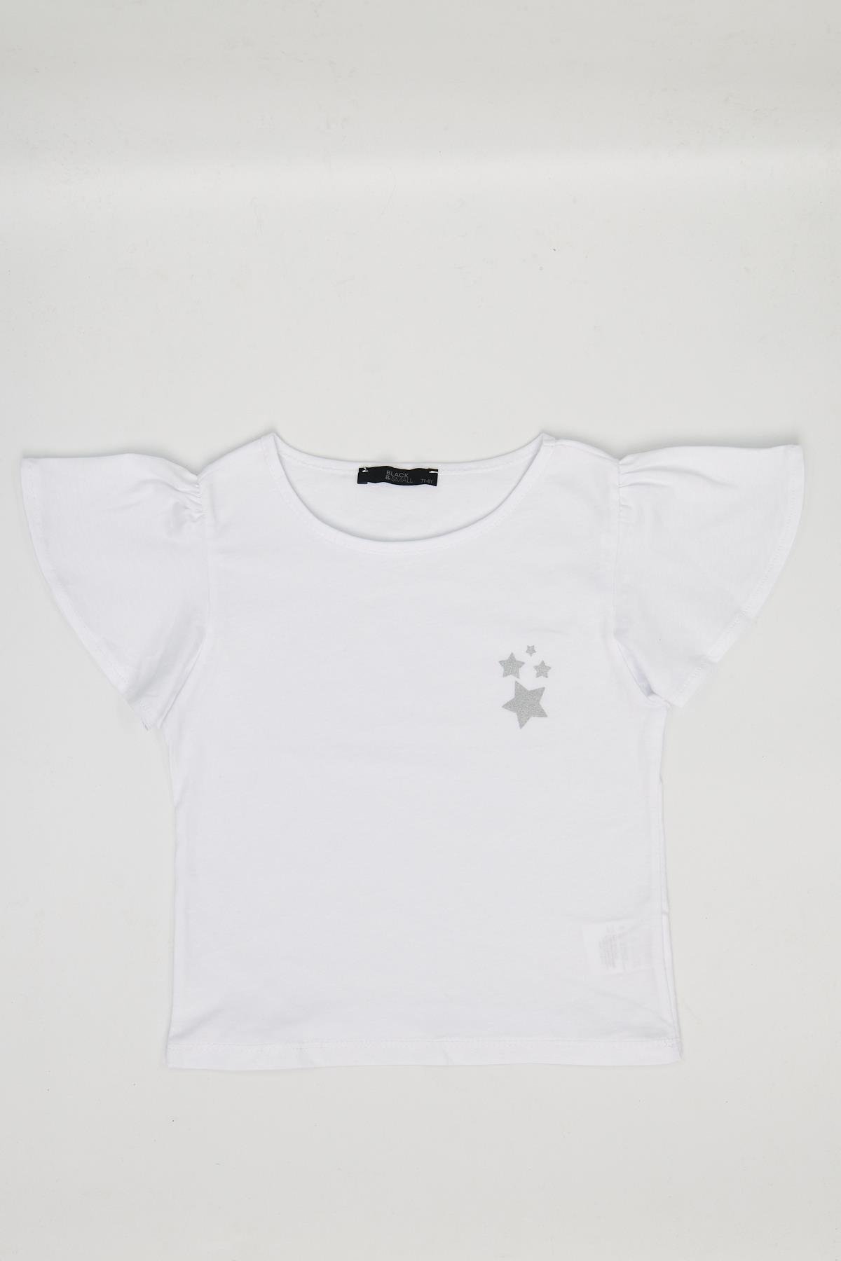 Kız Çocuk Fırfırlı Tshirt Beyaz - Peri