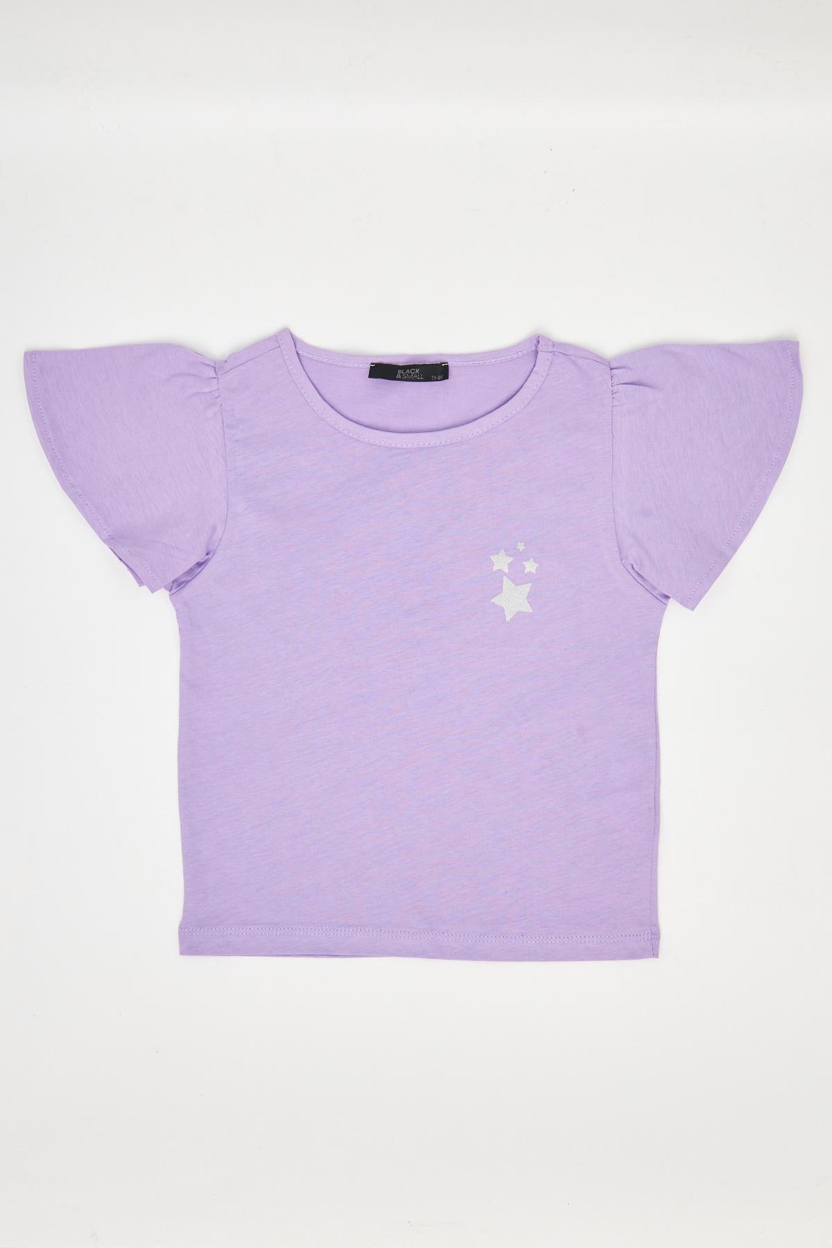 Kız Çocuk Fırfırlı Tshirt Mor - Peri