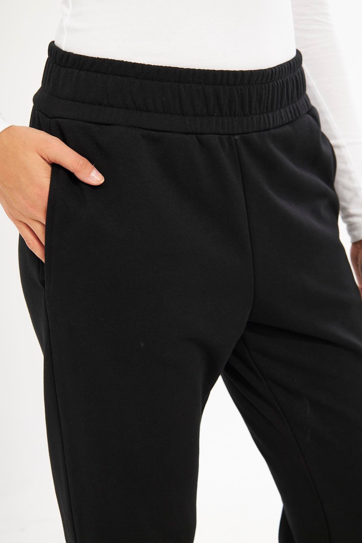 Siyah Kadın Lastik Paçalı Jogger Eşofman Altı - Karmena