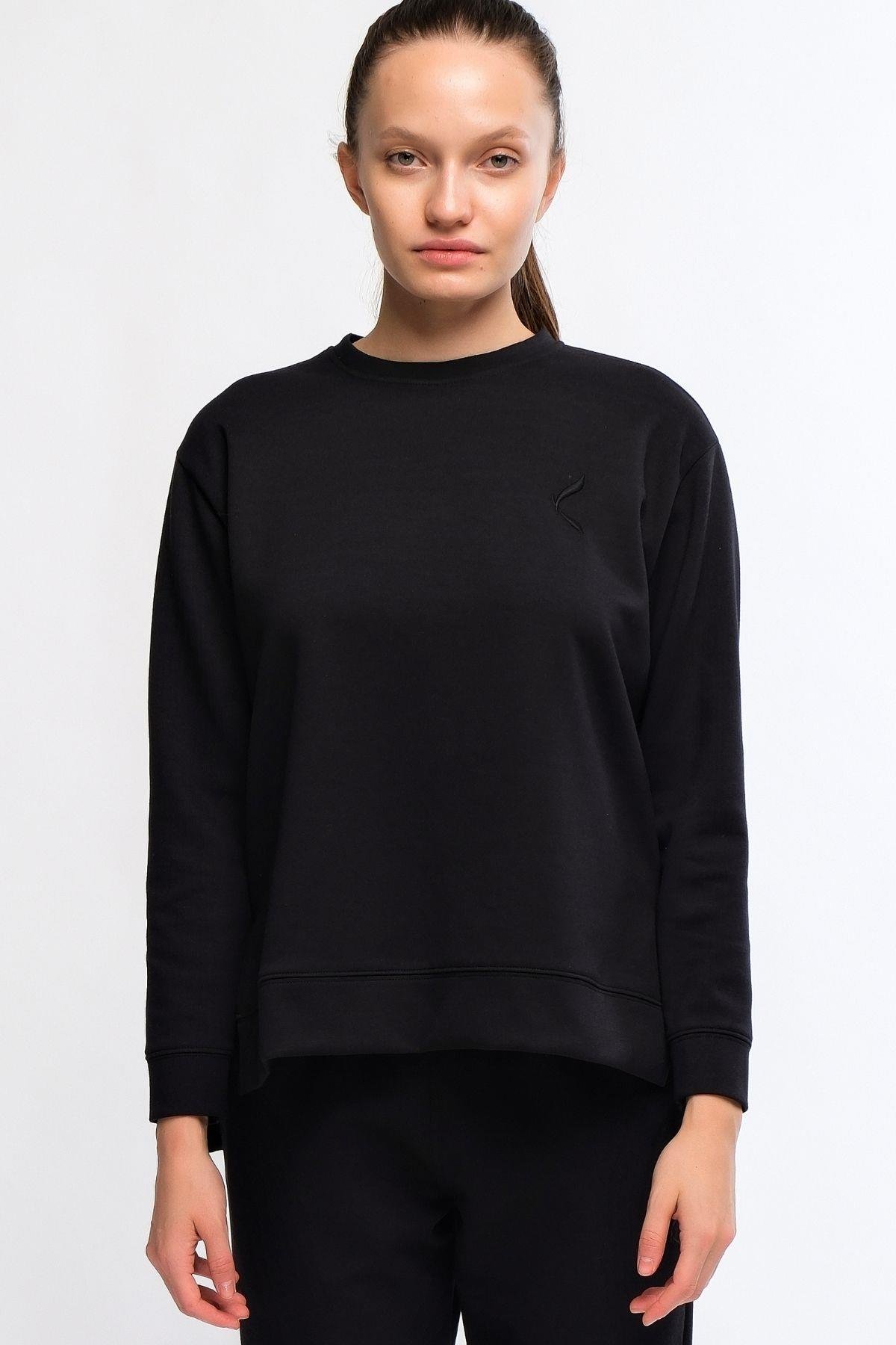 Siyah Kadın Yırtmaç Detaylı Sweatshirt - Frey