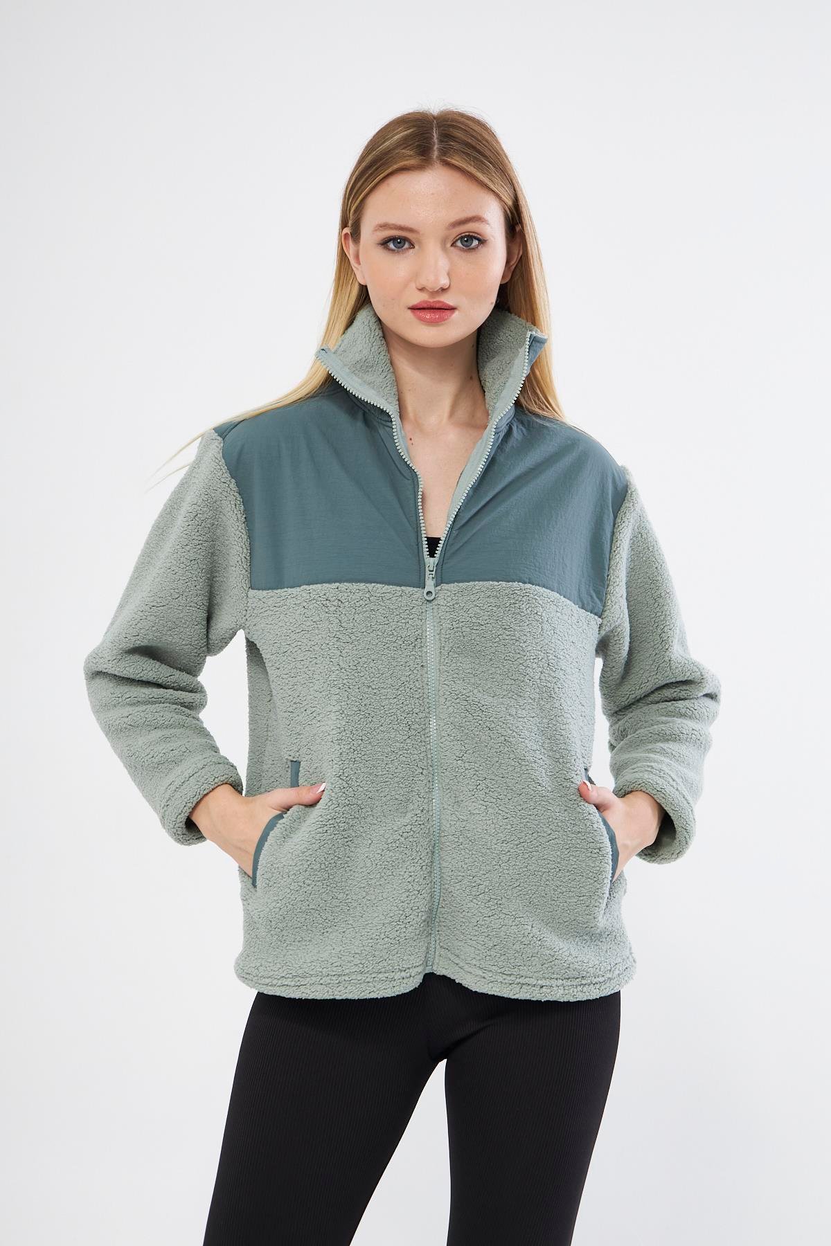 Yeşil Hybrid Fermuarlı Sherpa Hırka - Auro