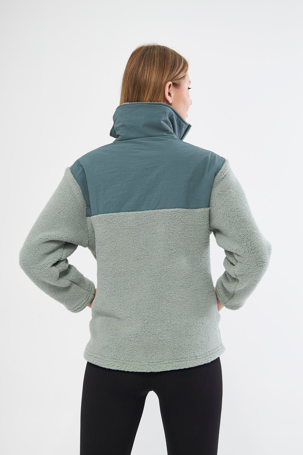 Yeşil Hybrid Fermuarlı Sherpa Hırka - Auro