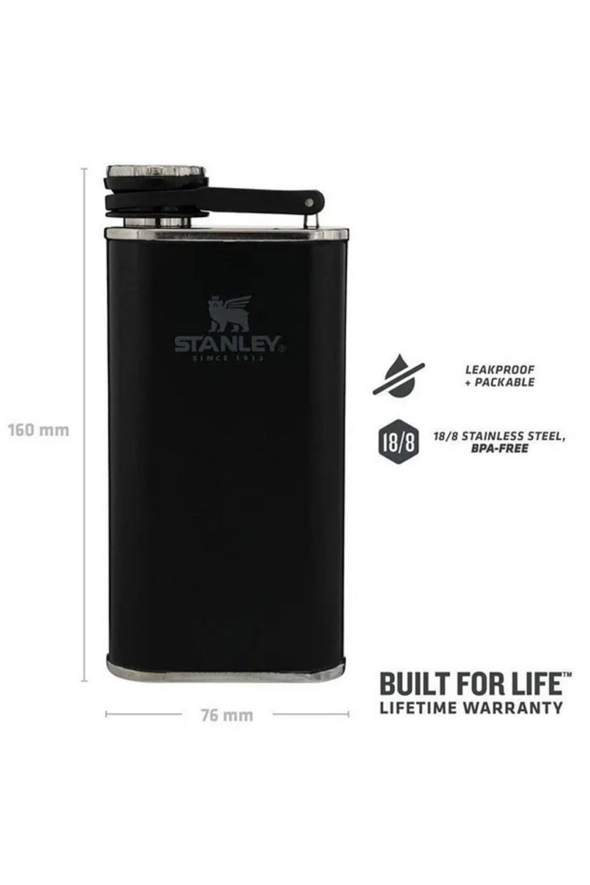 Classic Easy Fill Wide Mouth Flask Cep Matarası 0.23 LT Termos Matara SİYAH