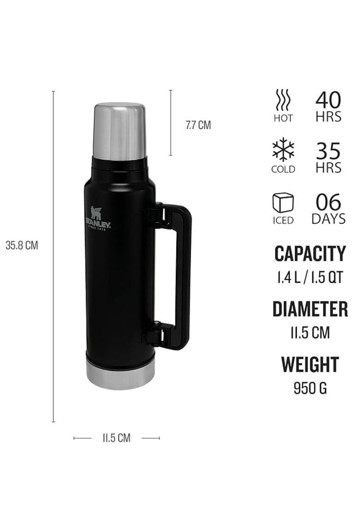 Legendary Classic Termos 1,4L Matte Black Matara SİYAH
