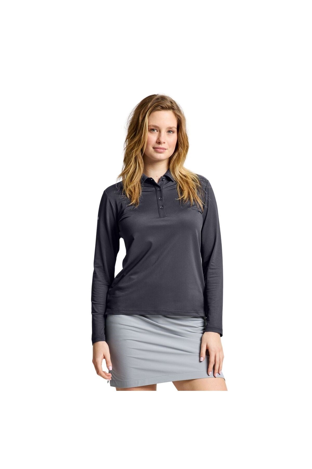 Ws Tech Pique Polo Ls Kadın Gri Tişört KADIN T-SHIRT A908004S01
