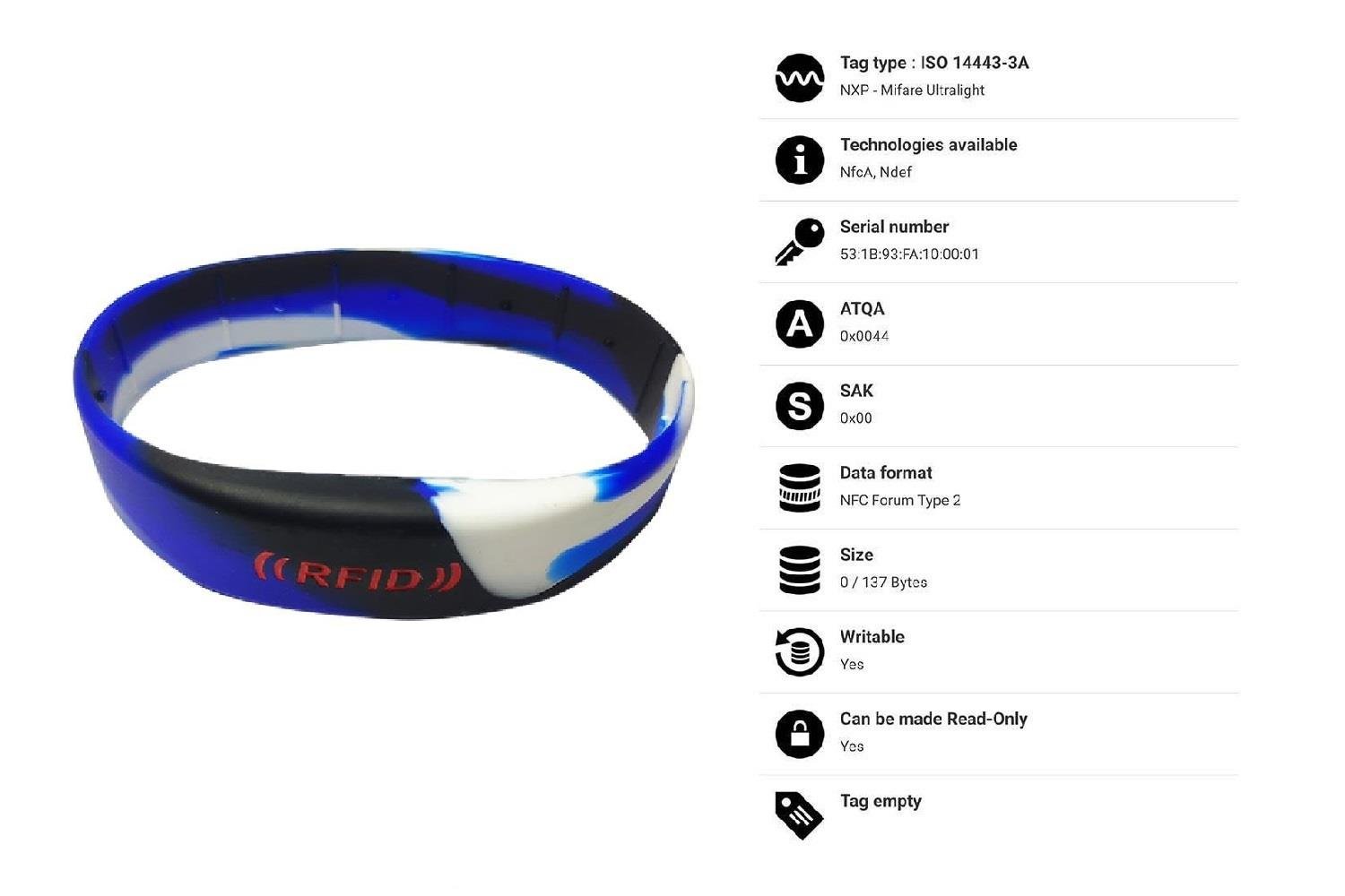 NFC / HF RFID الإسورة البيضاء الزرقاء