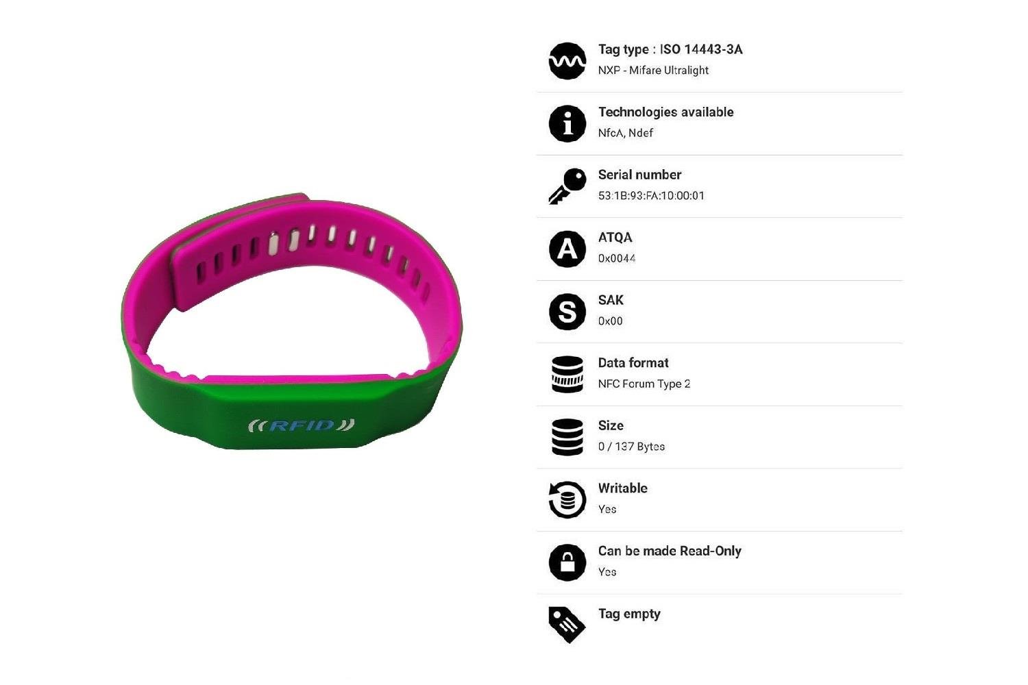 NFC / HF RFID Bileklik Pembe Yeşil
