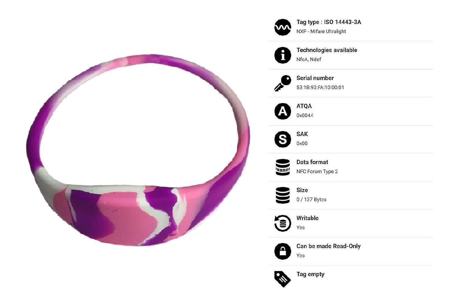 NFC / HF RFID سوار معصم من السيليكون الوردي