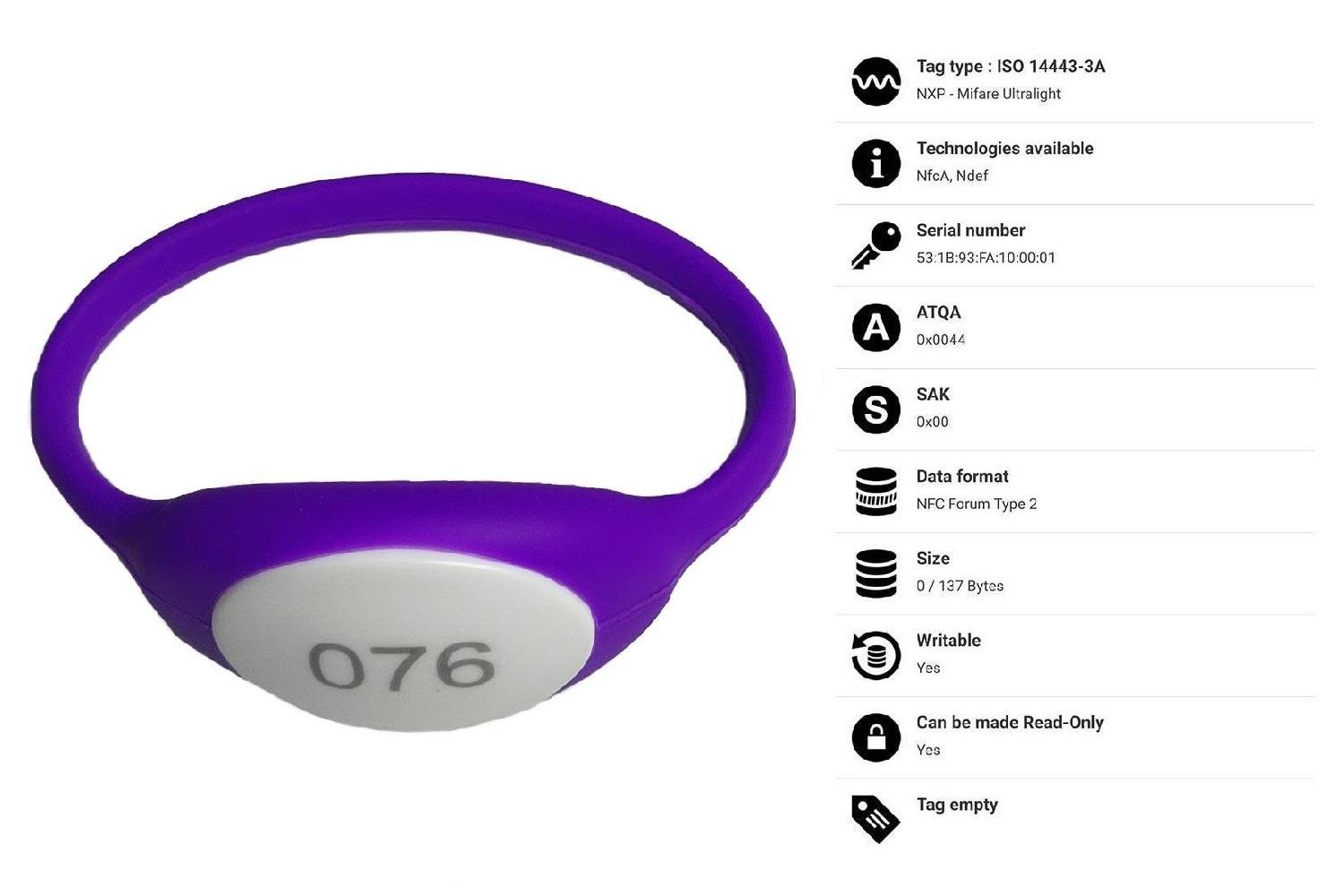 NFC / HF RFID Bileklik Yuvarlak Mor