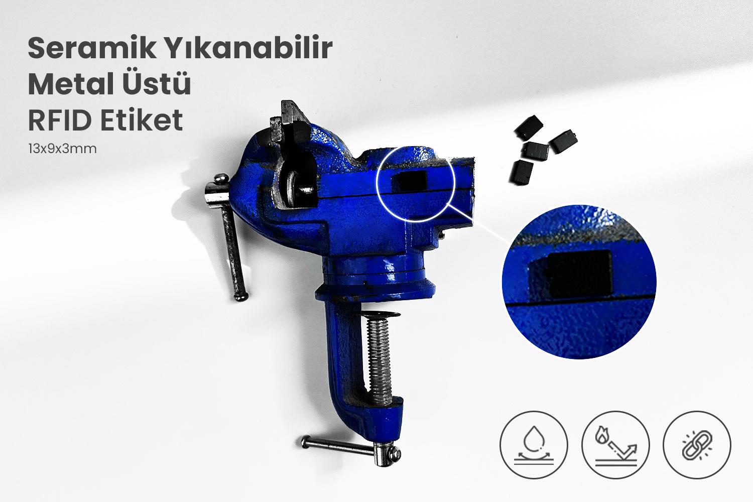 Seramik Yıkanabilir Metal Üstü RFID Etiket 13x9x3mm