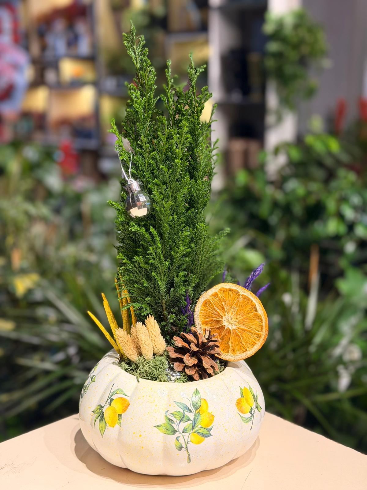 Limon Desenli Kabak Seramik Çam Ağacı