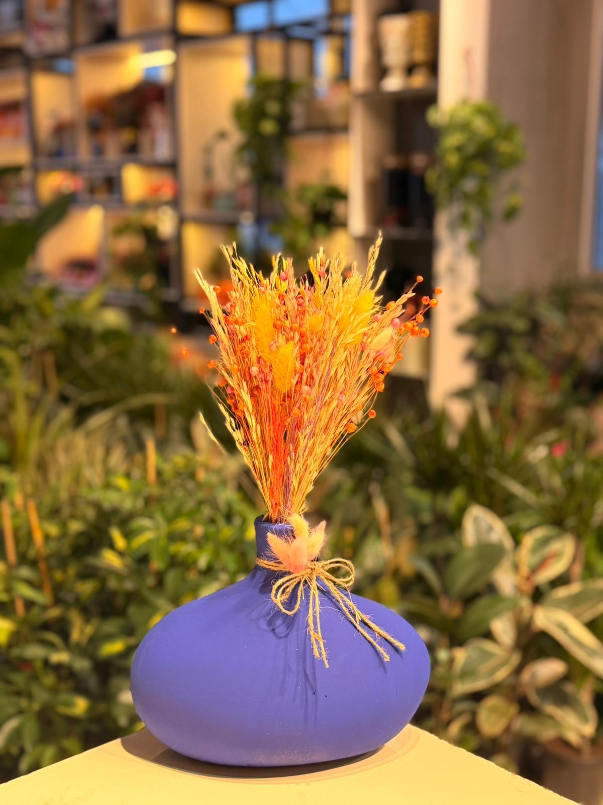 Mor Oval Seramik Kuru Çiçek