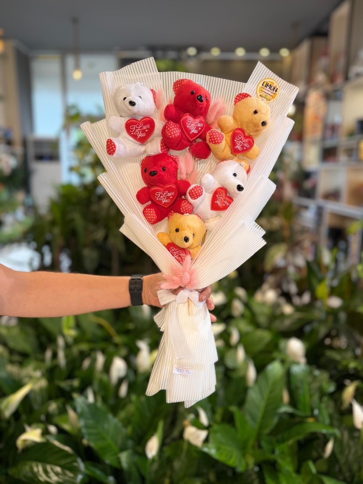 Peluş Ayıcık Buketi Beyaz Paket