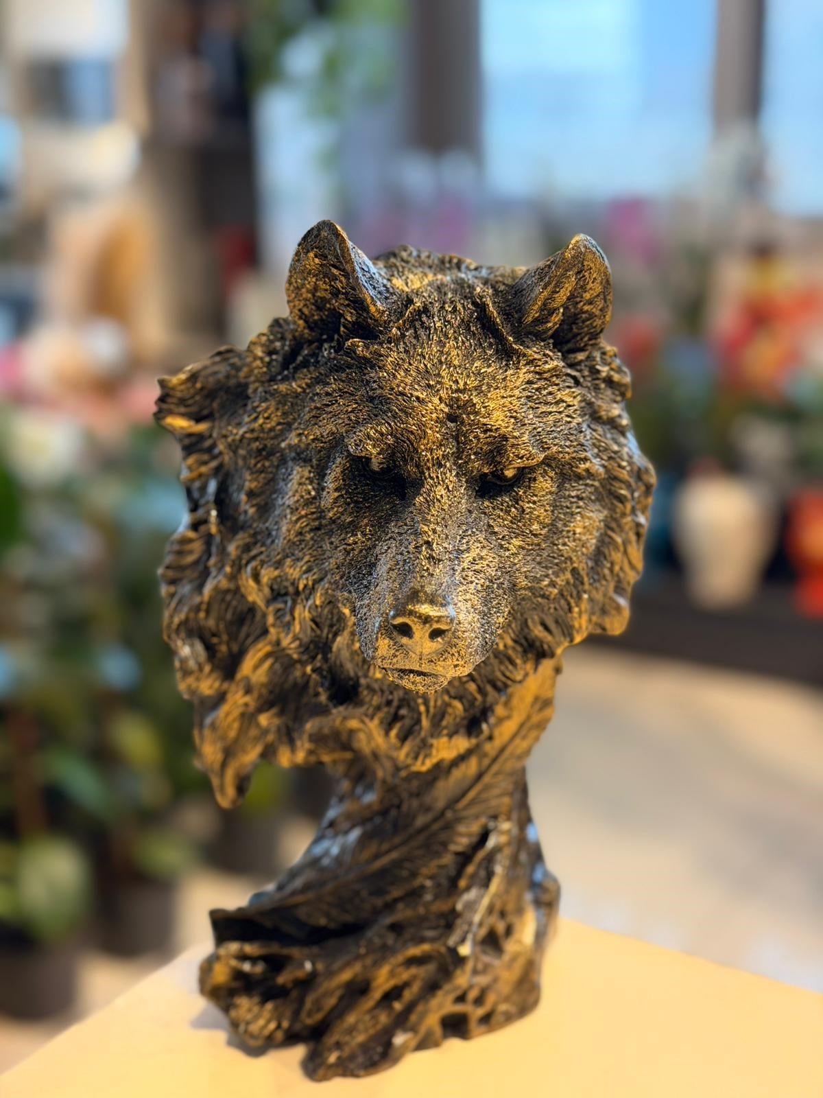 Siyah Gold Detaylı Kurt Seramik 30 Cm