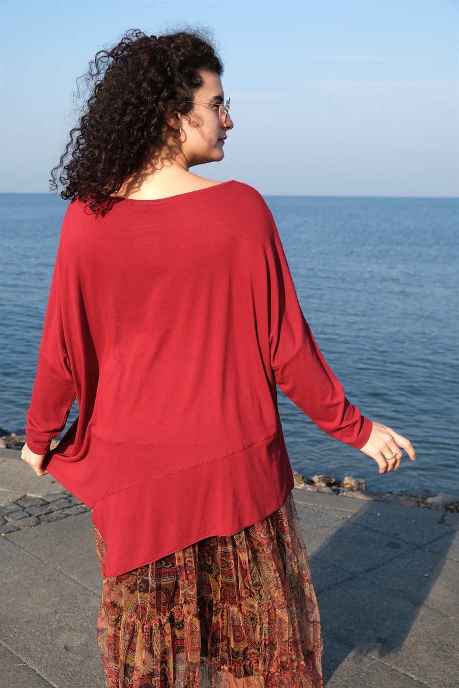 Dirsek Kol Bordo Bluz