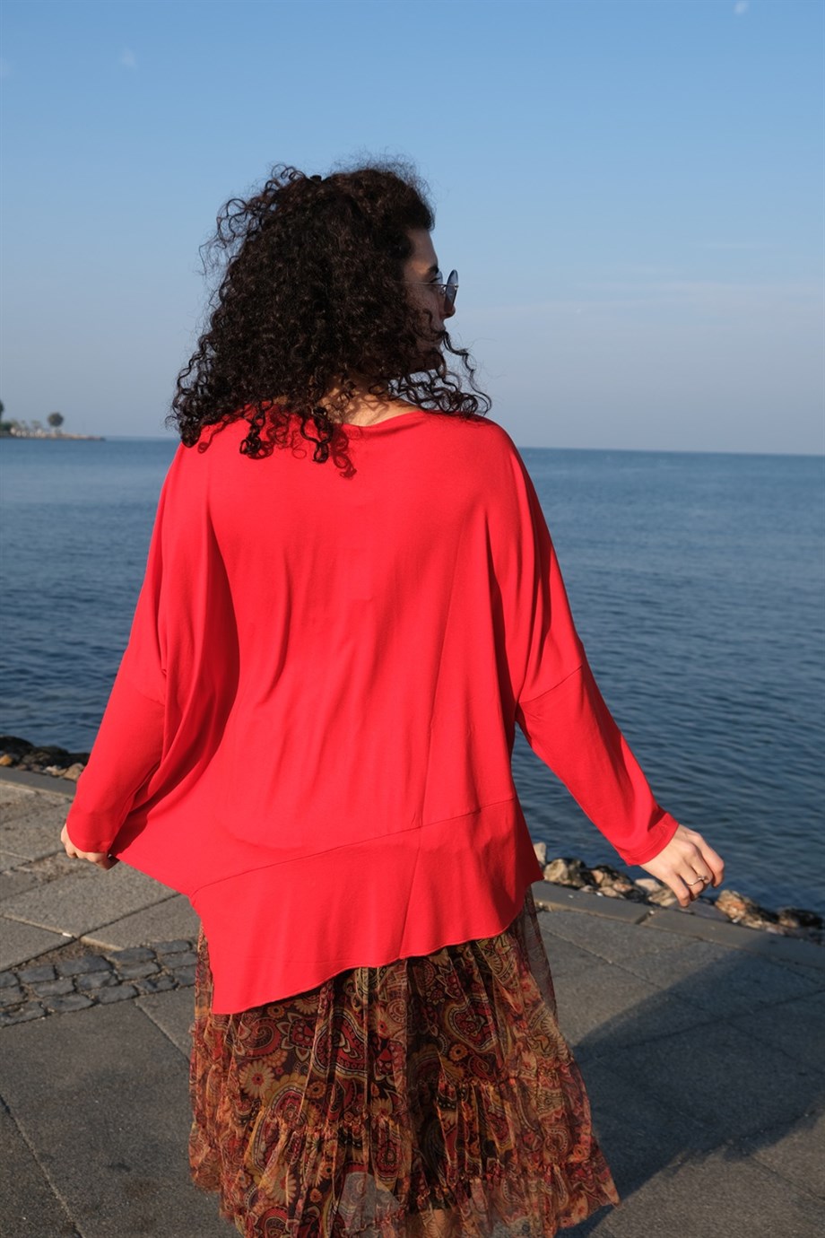 Dirsek Kol Kırmızı Bluz