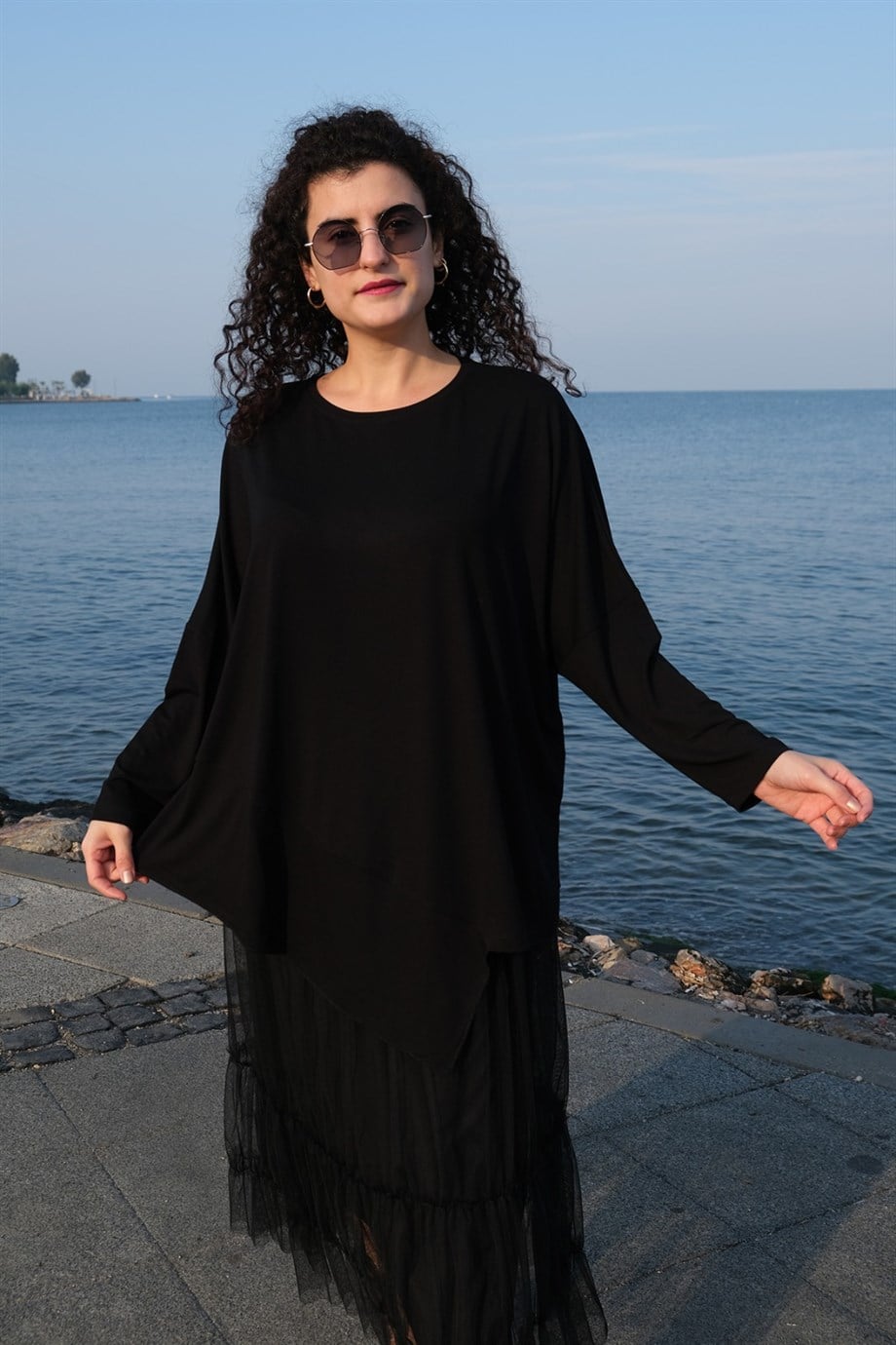 Dirsek Kol Siyah Bluz